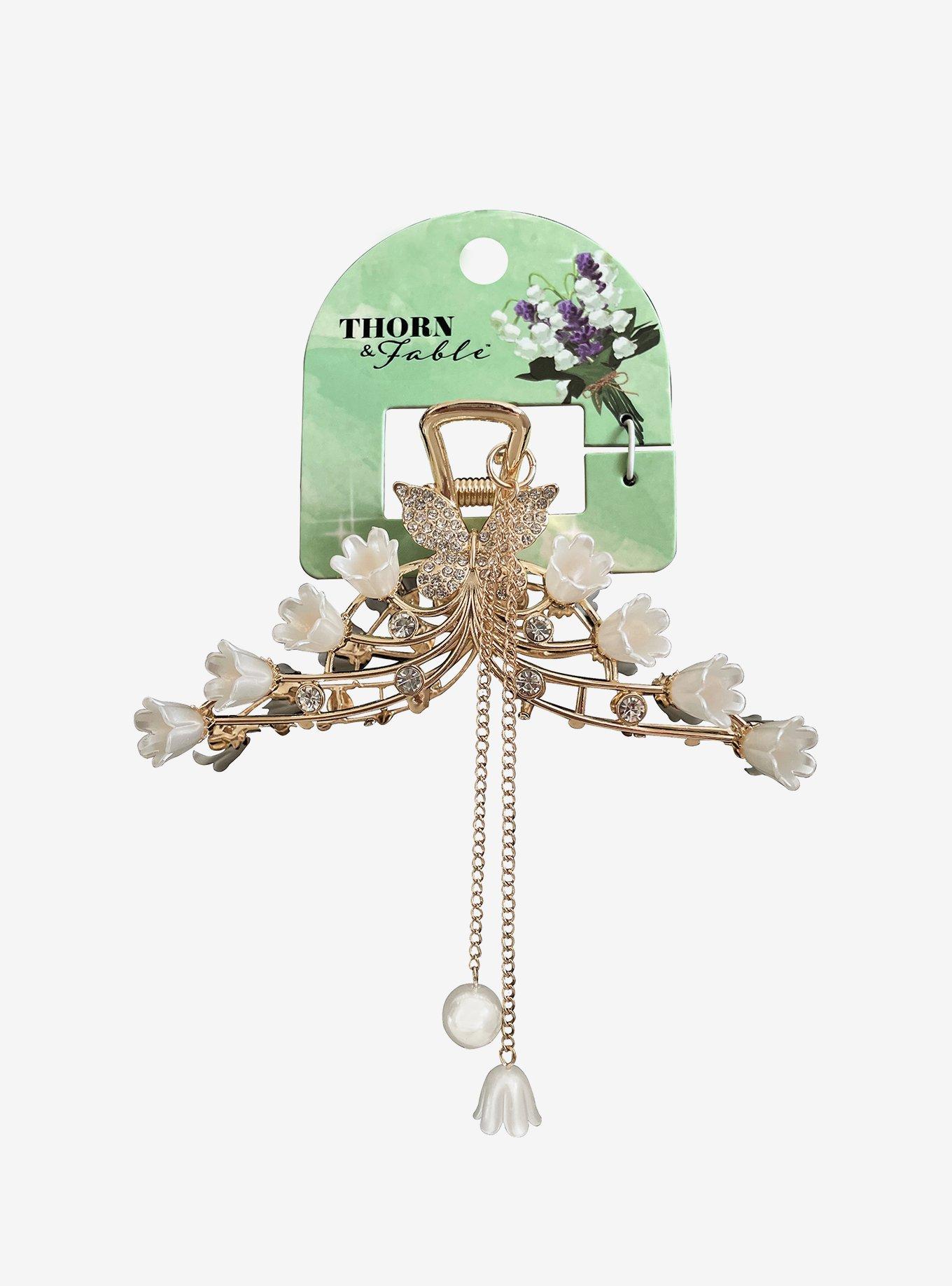 Thorn & Fable Flower Butterfly Charms Claw Hair Clip, , hi-res
