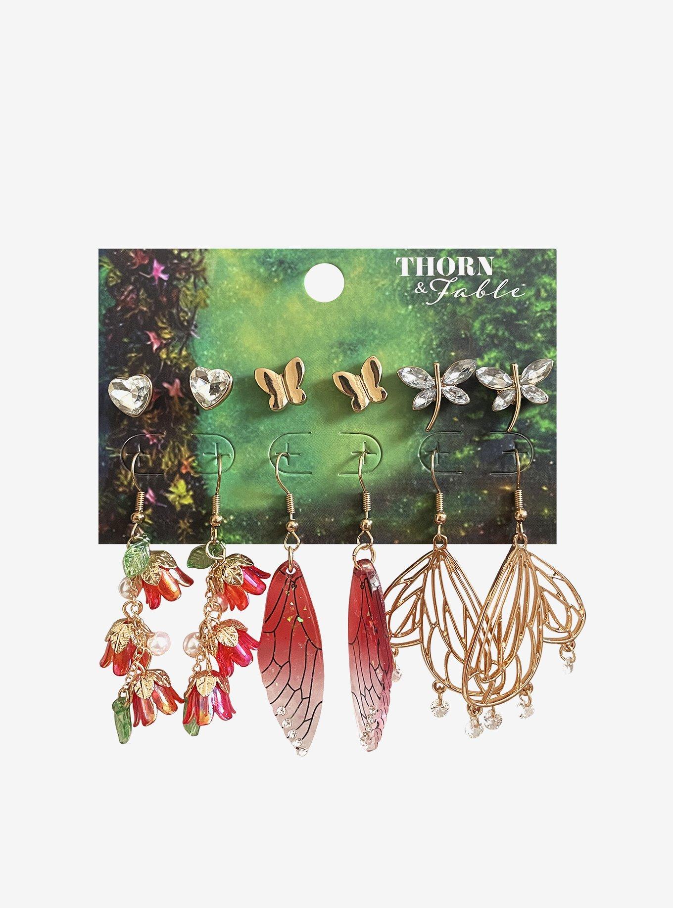 Thorn & Fable Butterfly Wing Stud & Drop Earring Set, , hi-res