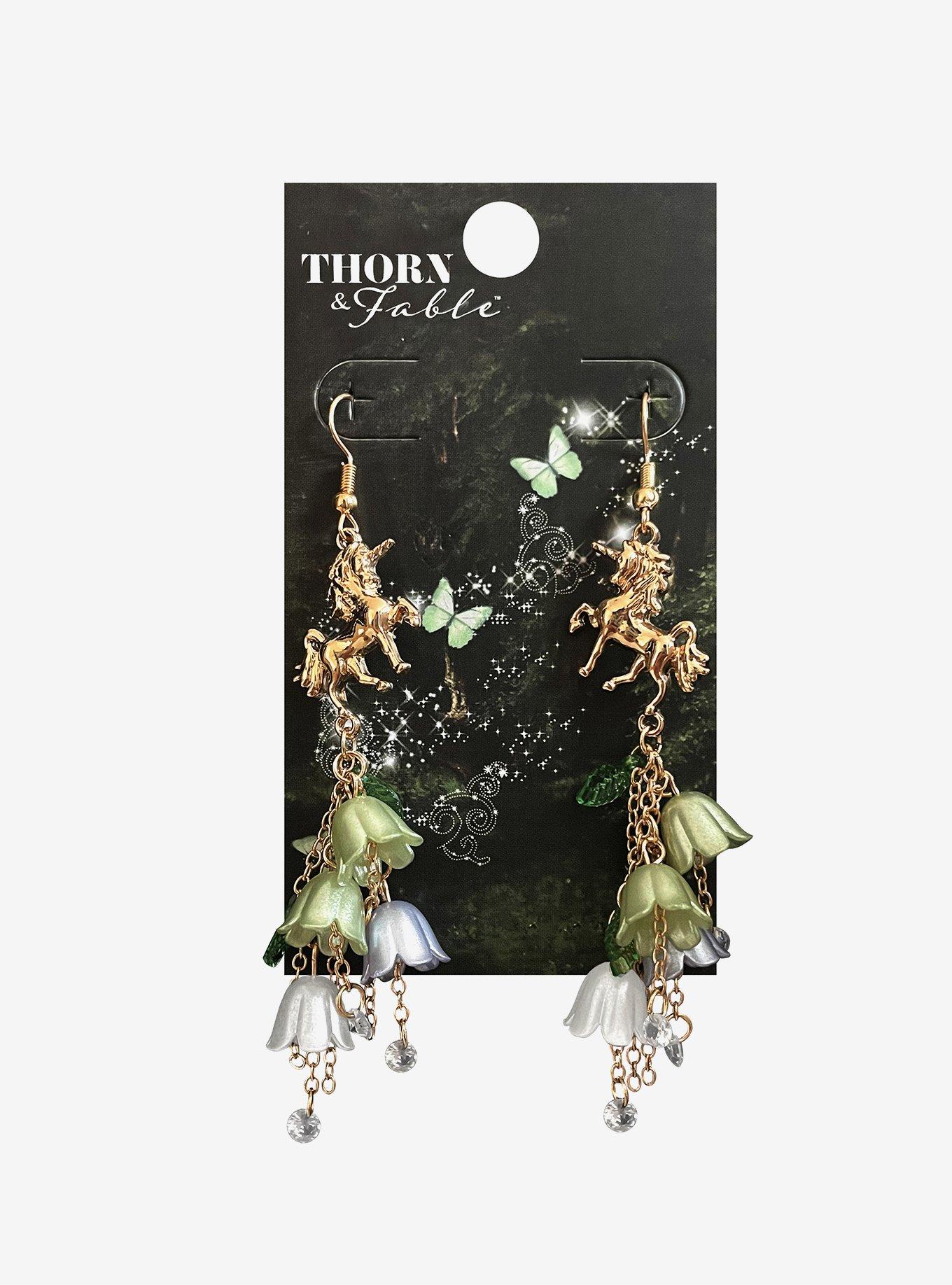 Thorn & Fable Unicorn Flower Drop Earrings, , hi-res