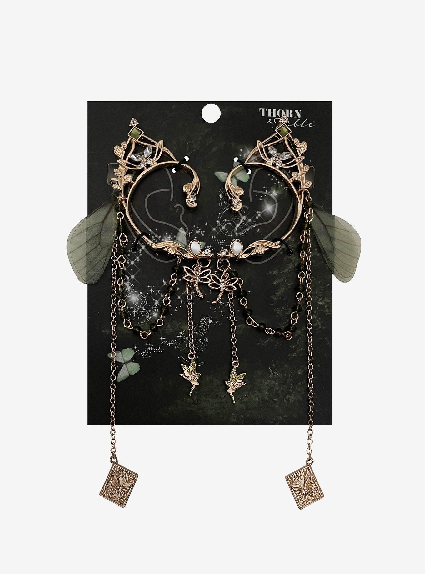 Thorn & Fable Fairy Wing Floral Ear Cuffs, , hi-res