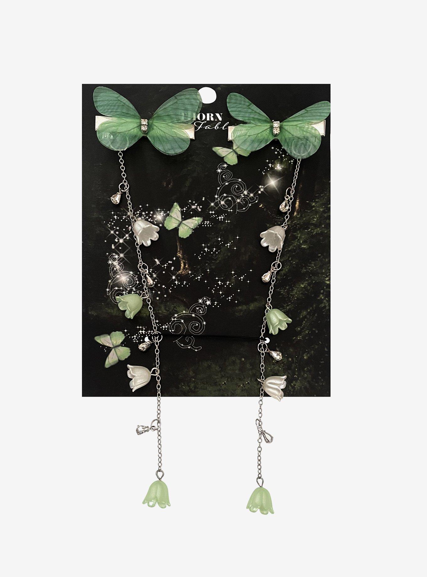 Thorn & Fable Green Butterfly Hair Clip Set, , hi-res