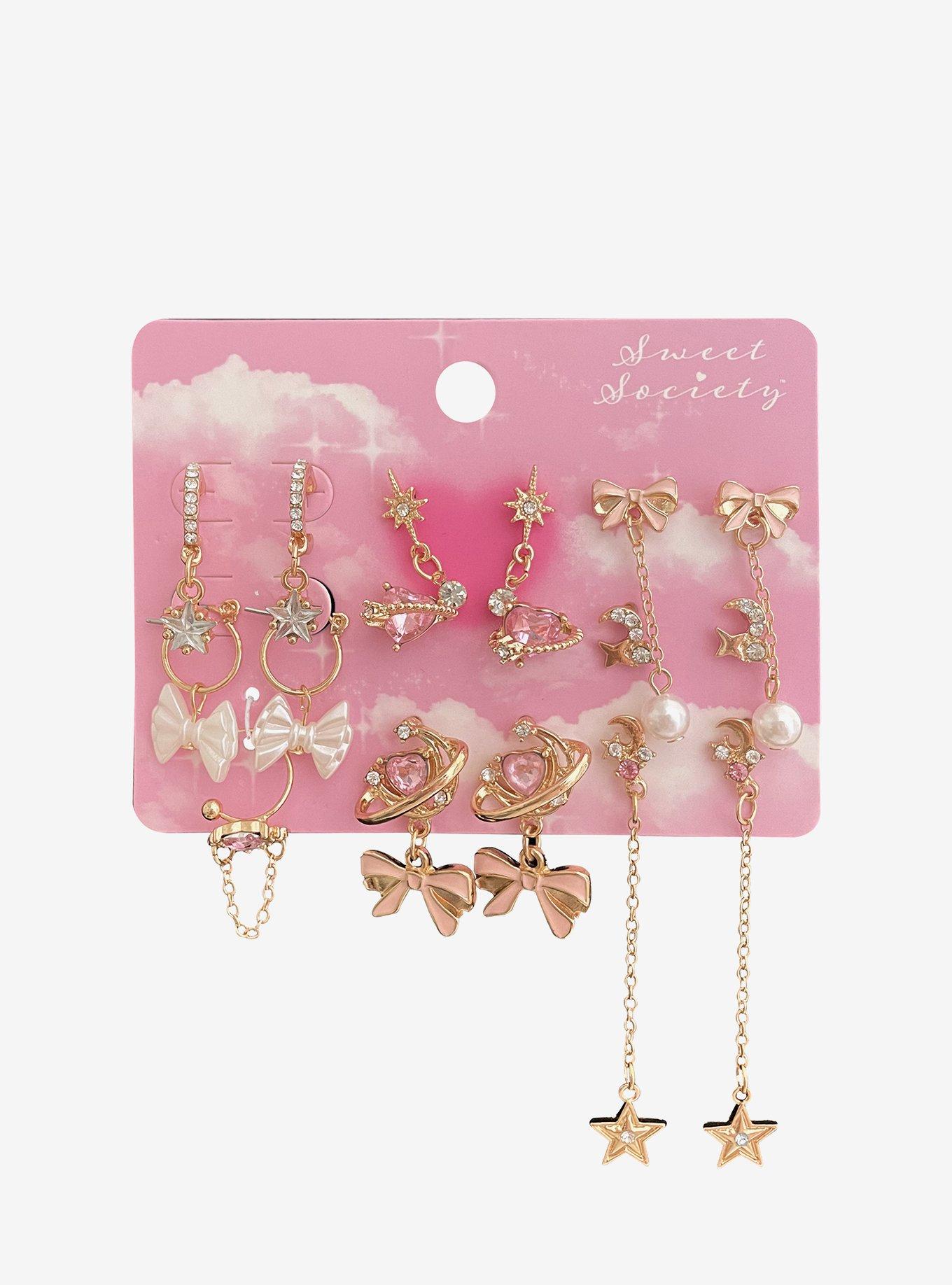 Sweet Society Bow Star Rhinestone Earring Set, , hi-res