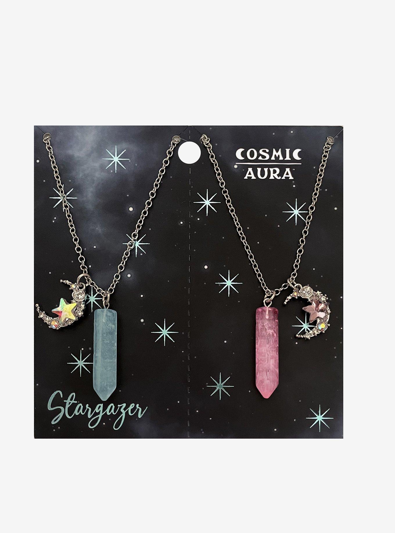 Cosmic Aura Crescent Moon & Crystal Best Friend Necklace Set, , hi-res