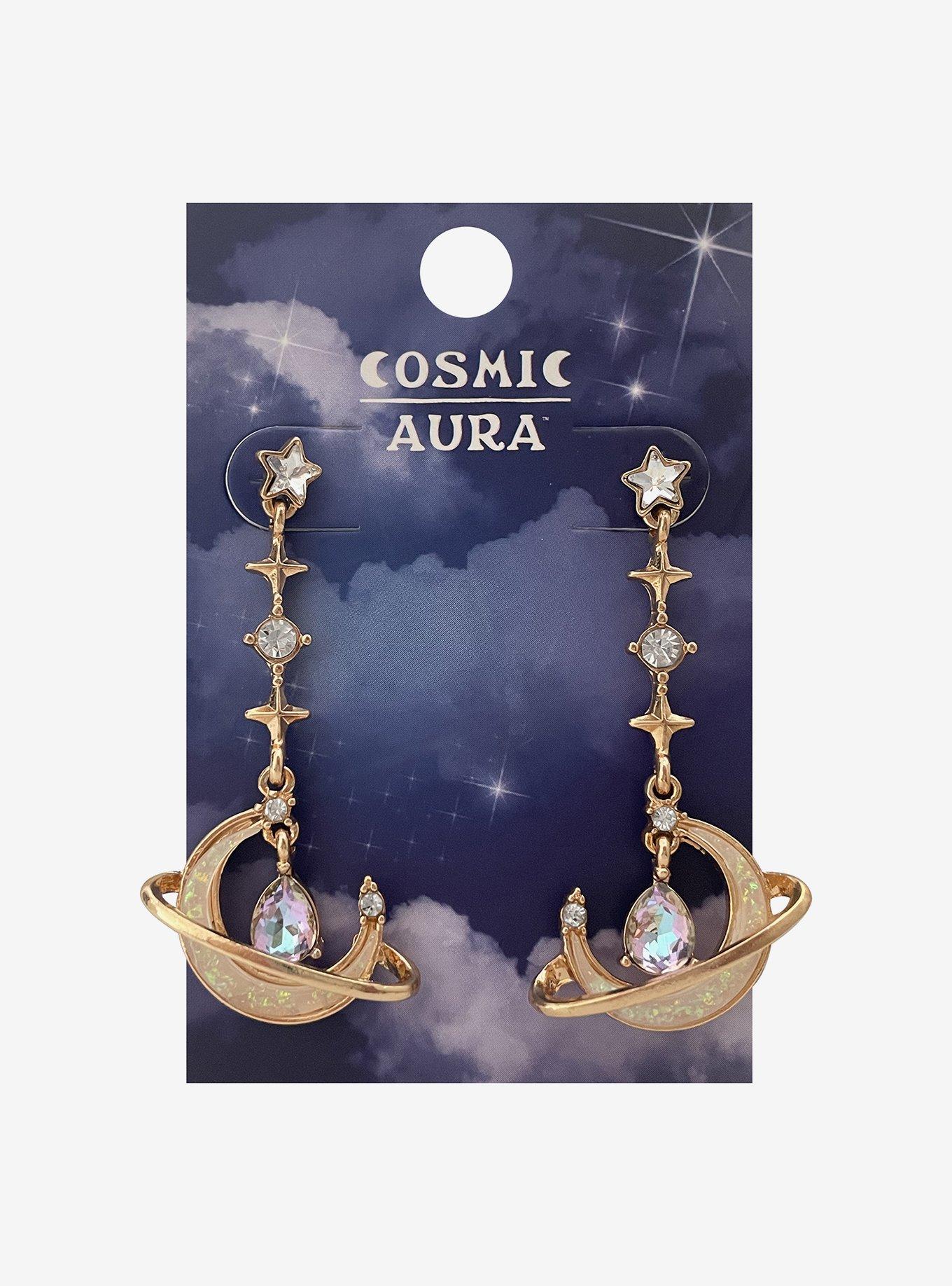 Cosmic Aura Moon Stone Drop Earrings, , hi-res
