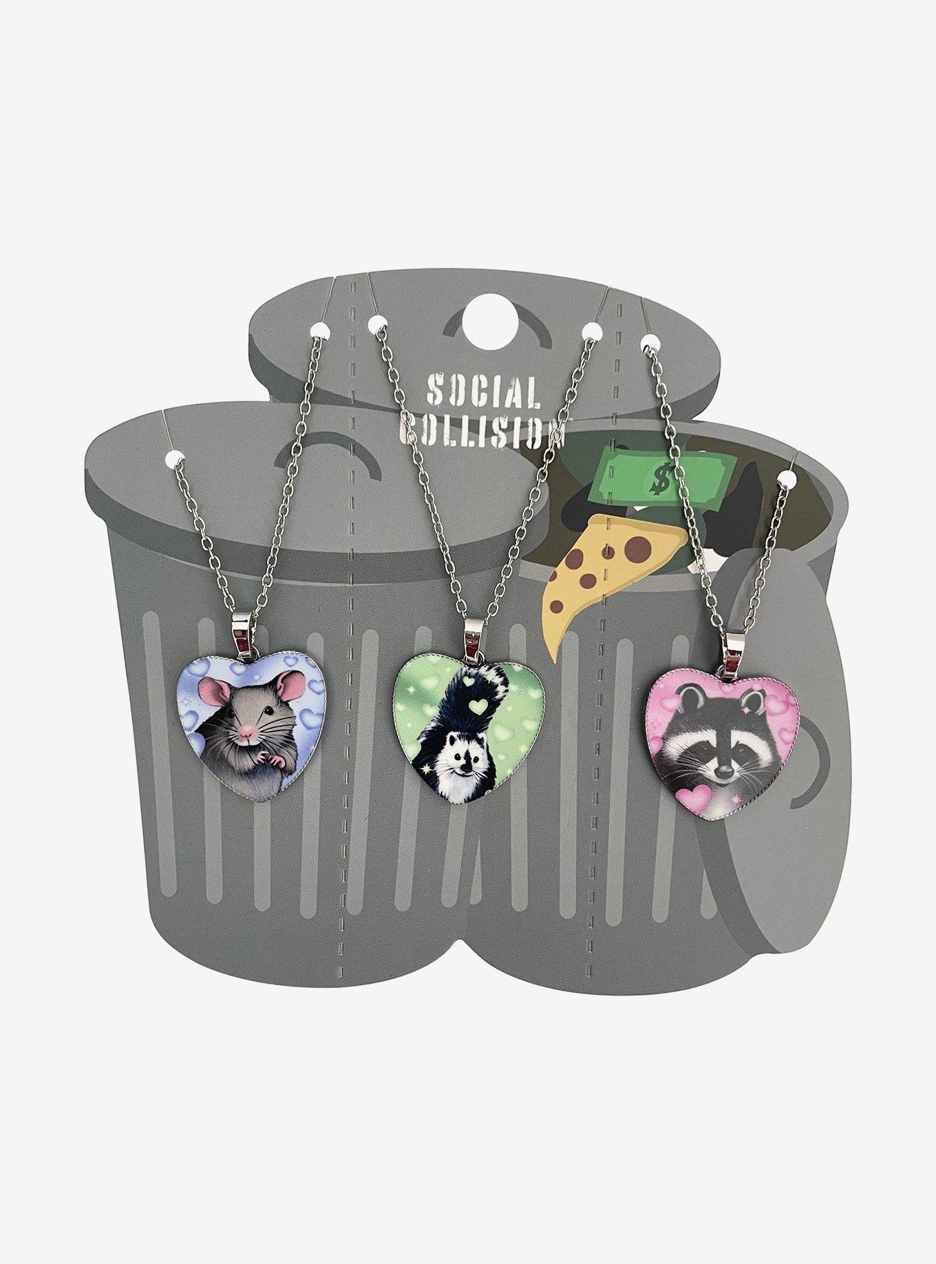Social Collision Trash Critters Heart Necklace Set, , hi-res