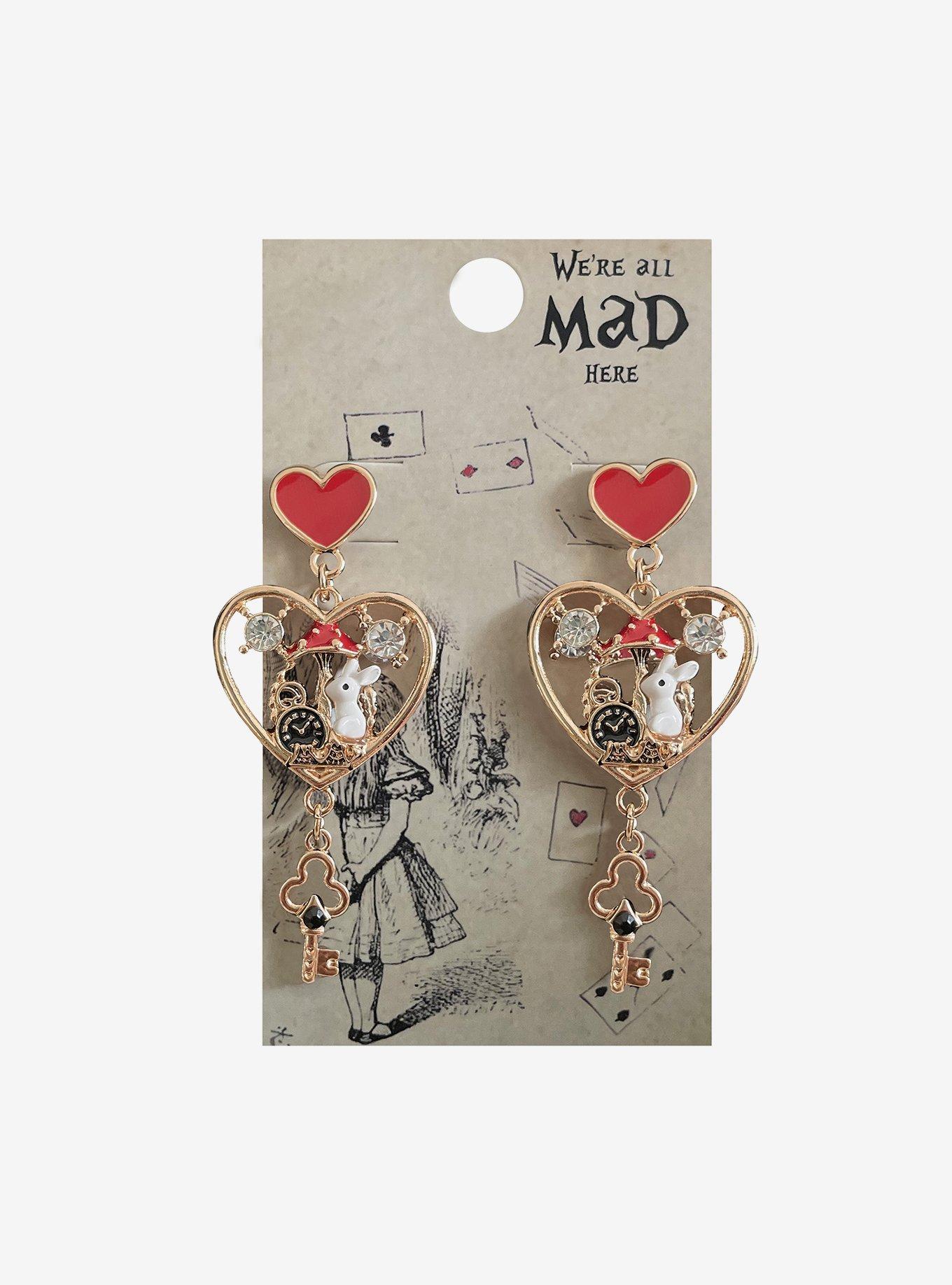 Lewis Carroll Alice's Adventures In Wonderland Heart Charm Earrings, , hi-res