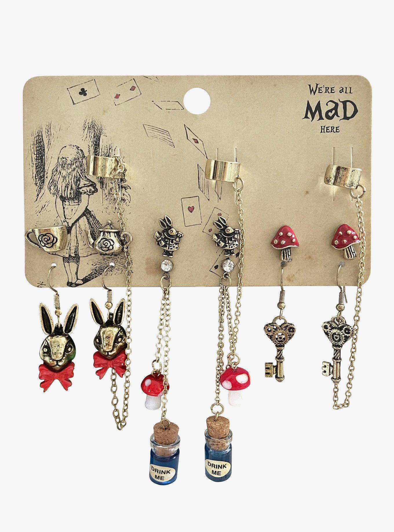 We're All Mad Here Alice Stud & Drop Earrings Set, , hi-res