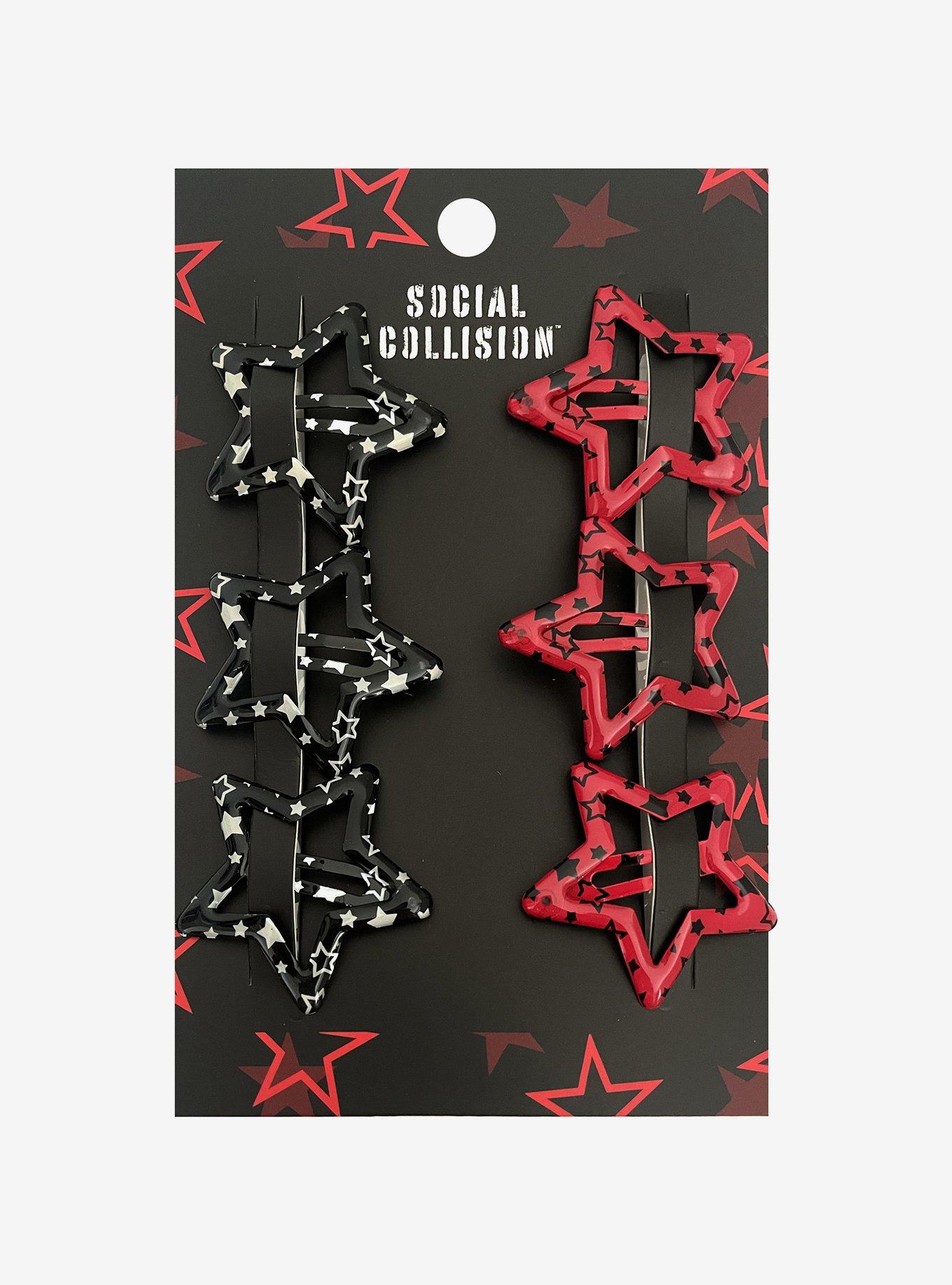 Social Collision Black & Red Star Hair Clip Set, , hi-res