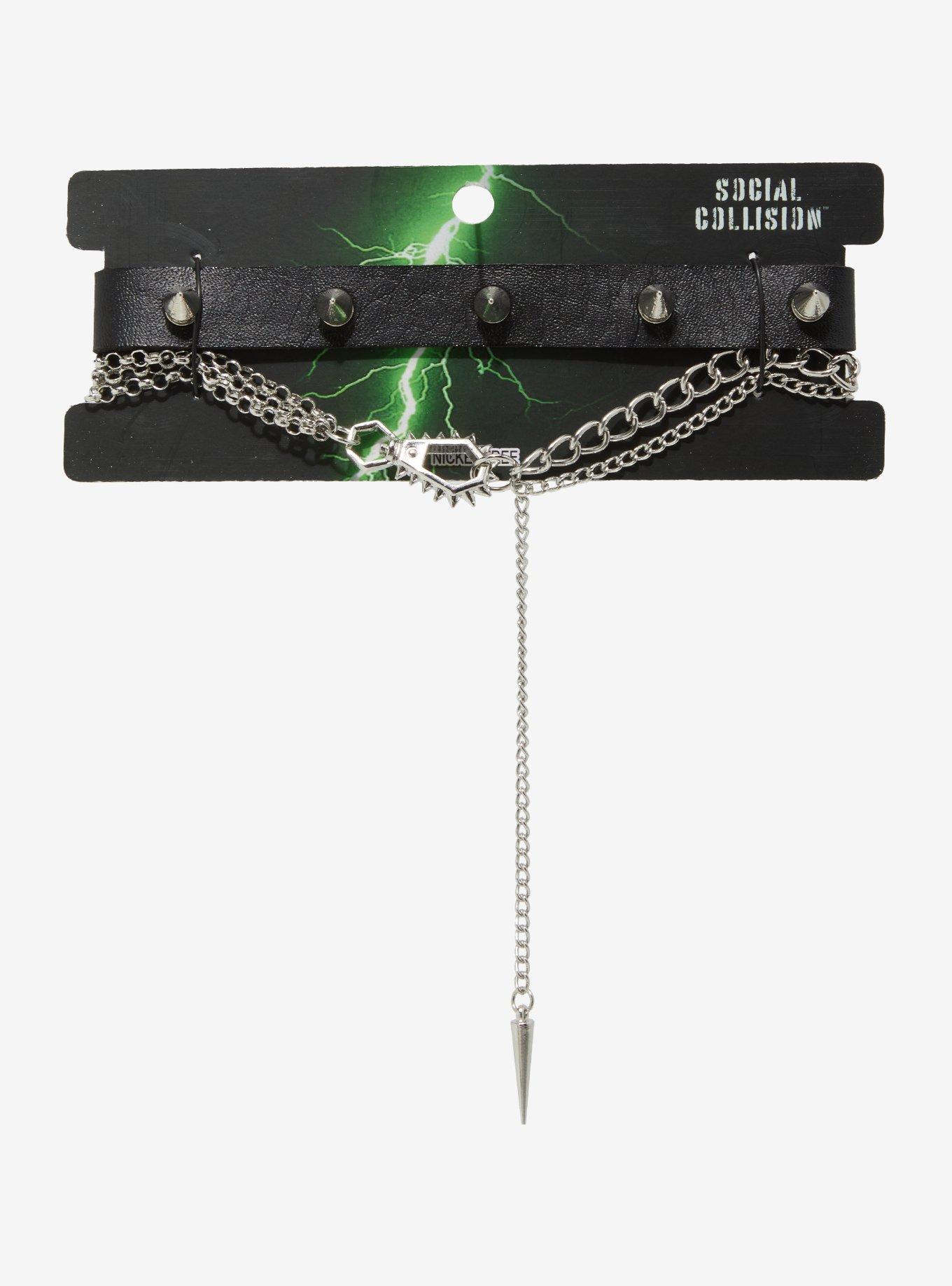 Social Collision Spike Chain Choker Set, , hi-res