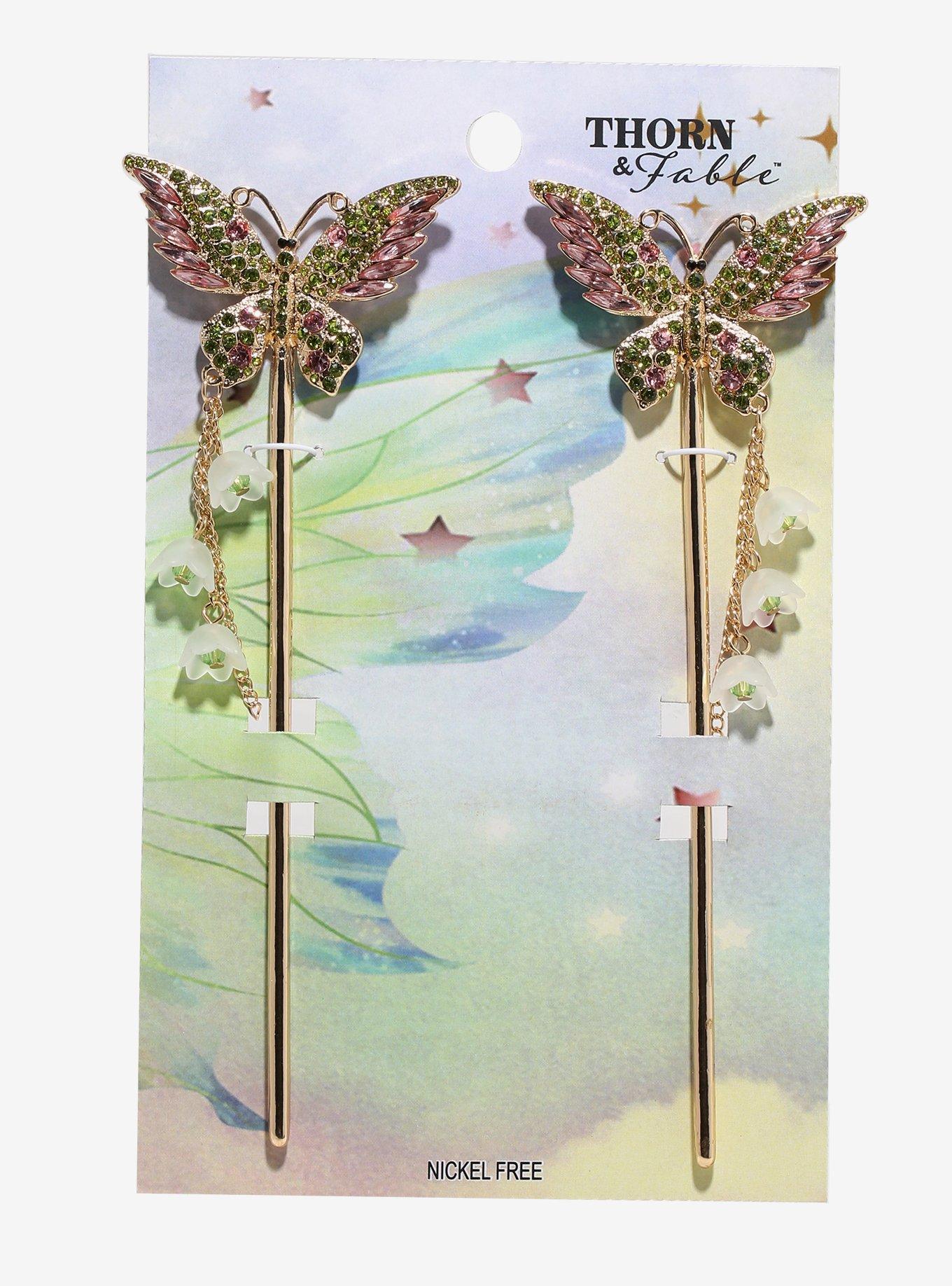 Thorn & Fable Butterfly Flower Hair Stick Set, , hi-res