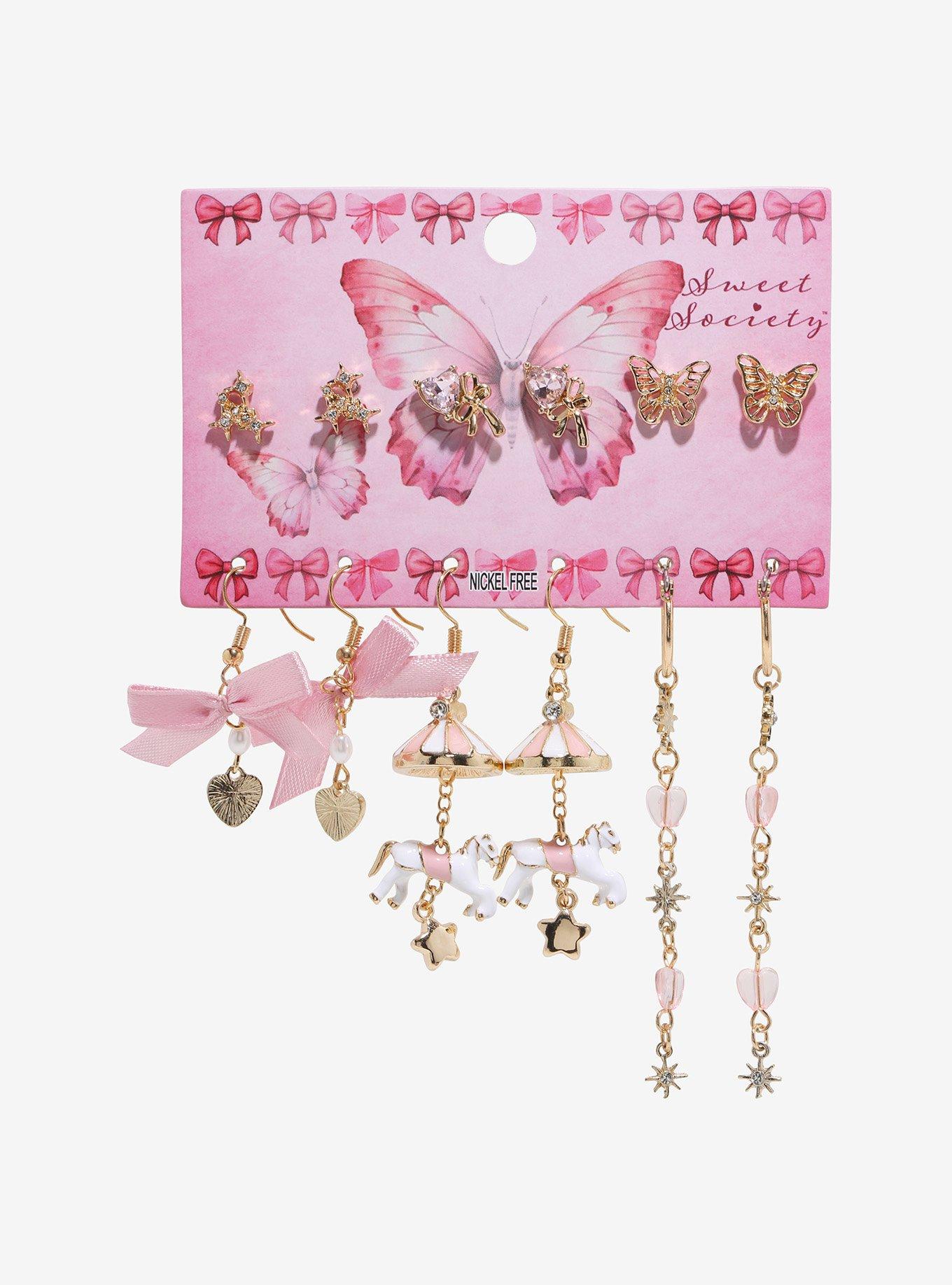 Sweet Society Bow Heart Horse Carousel Earring Set, , hi-res