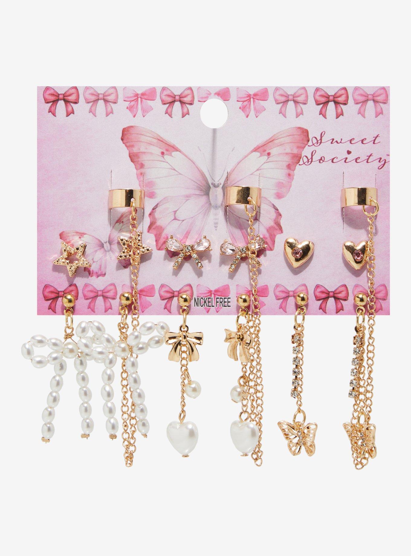 Sweet Society Butterfly Bow Cuff Earring Set, , hi-res