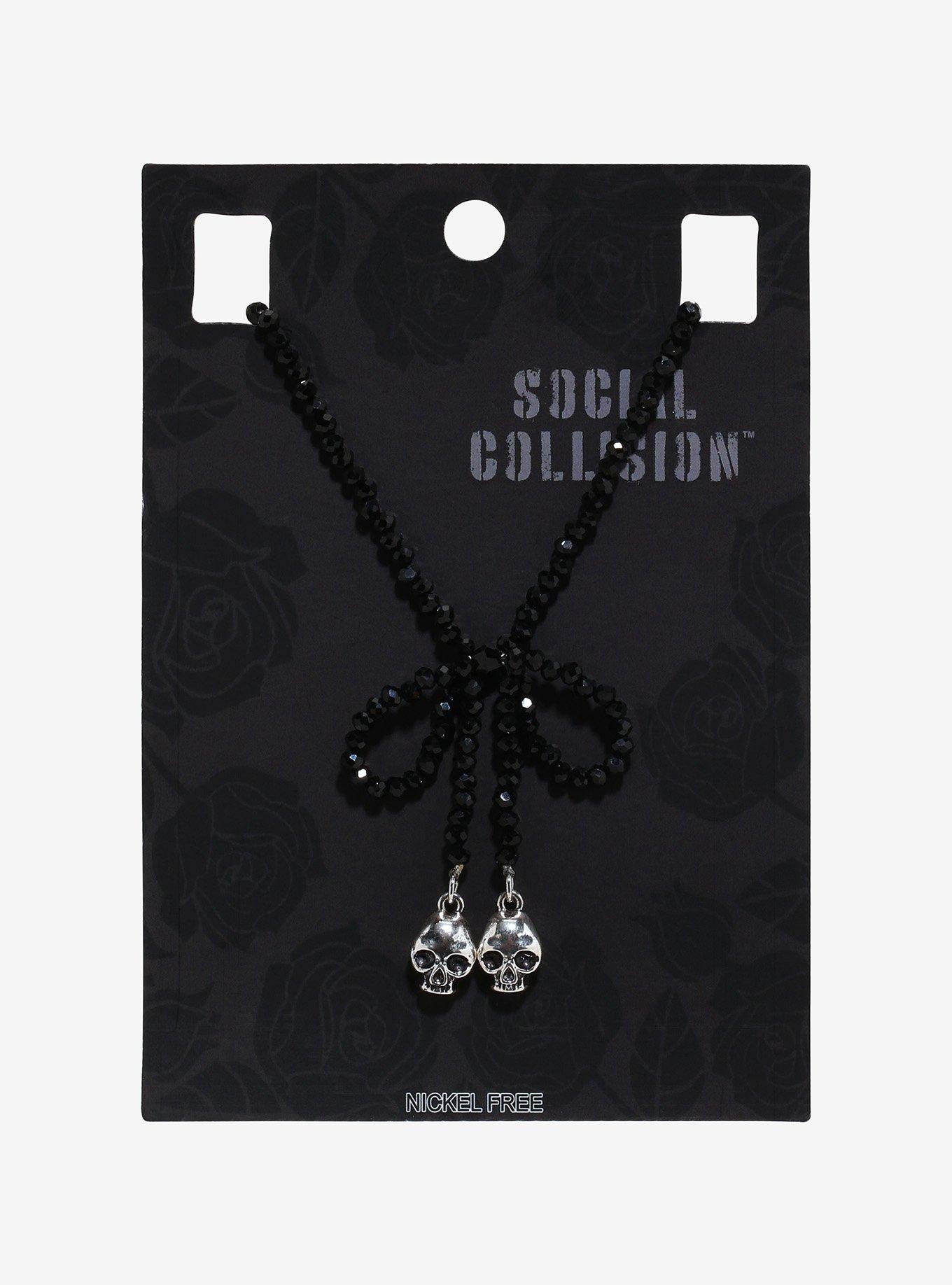 Social Collision Beaded Bow & Skull Charm Necklace, , hi-res