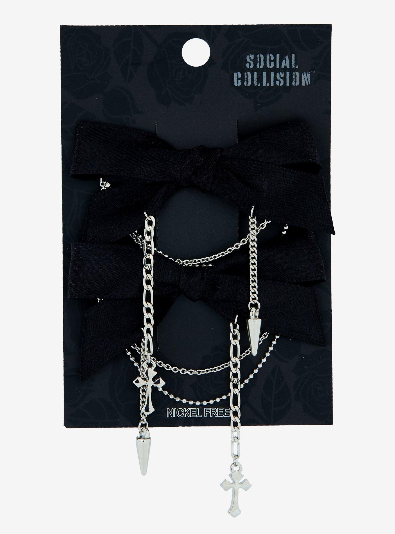Social Collision Spike & Cross Bow Hair Clip Set, , hi-res