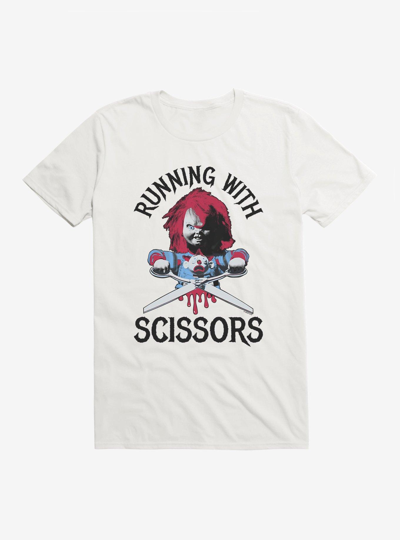 Chucky Running With Scissors T-Shirt, WHITE, hi-res