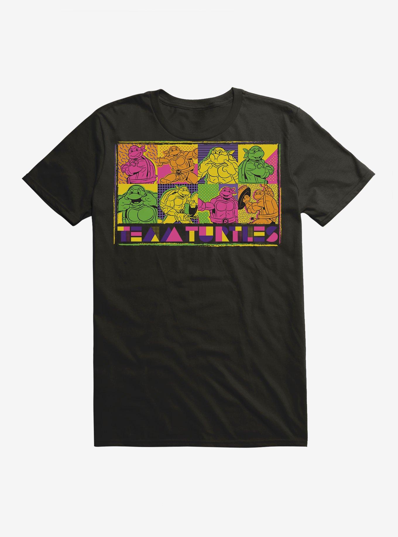 Teenage Mutant Ninja Turtles Team Turtles Group Poses Comic Black T-Shirt, BLACK, hi-res