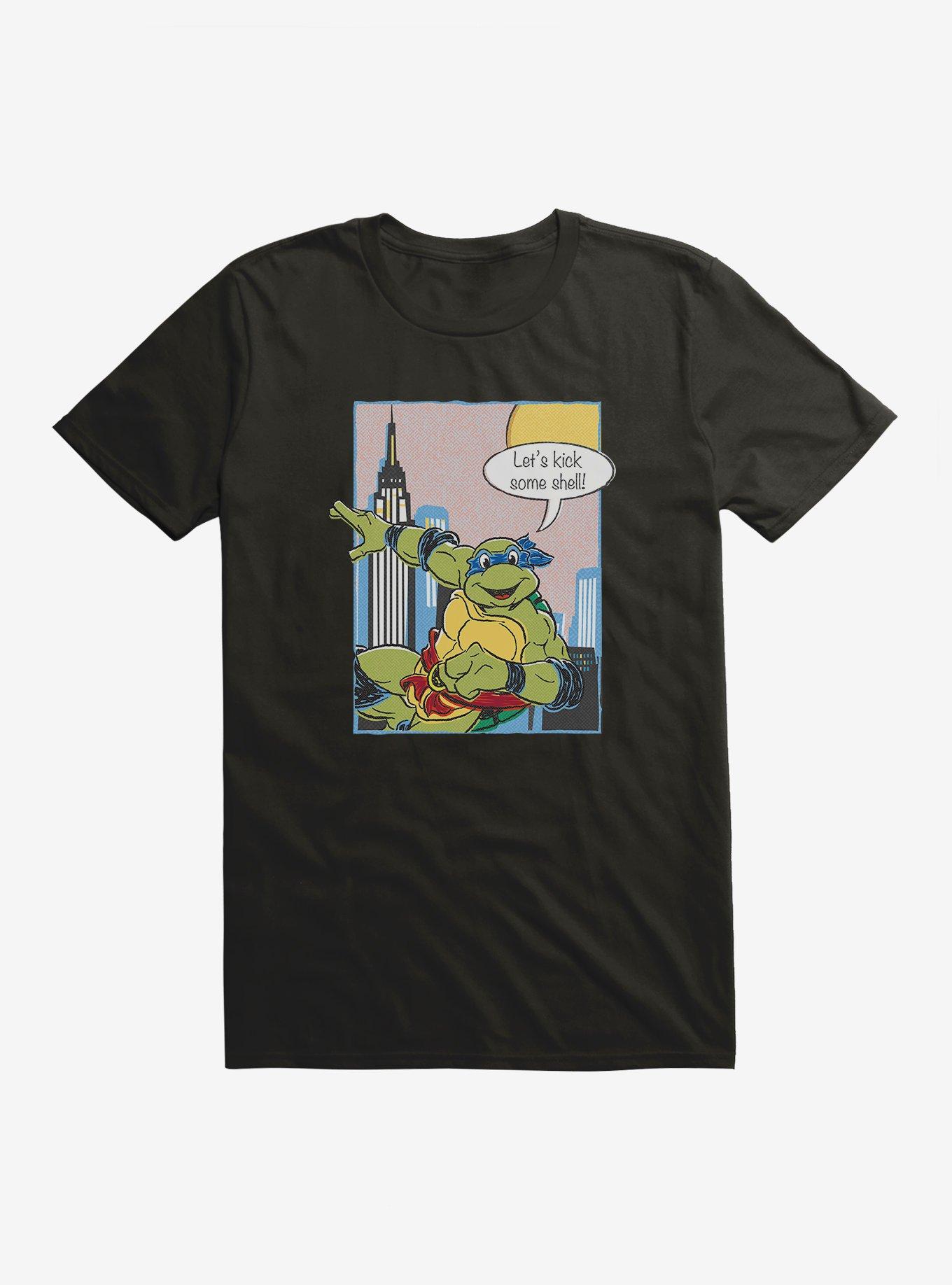 Teenage Mutant Ninja Turtles Comic Box Leonardo Kick Some Shell T-Shirt, BLACK, hi-res