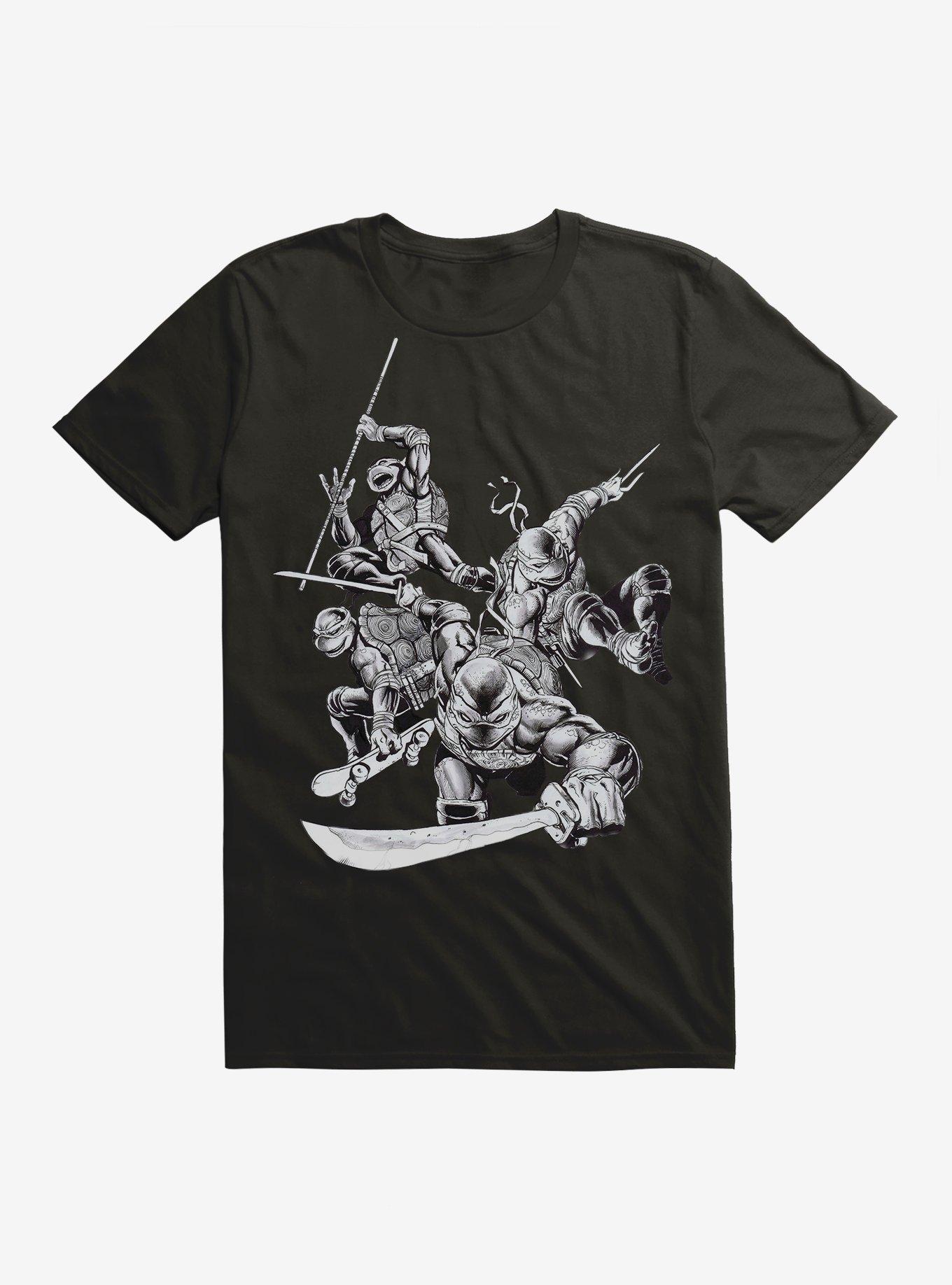 Teenage Mutant Ninja Turtles Black And White Battle Poses T-Shirt, BLACK, hi-res