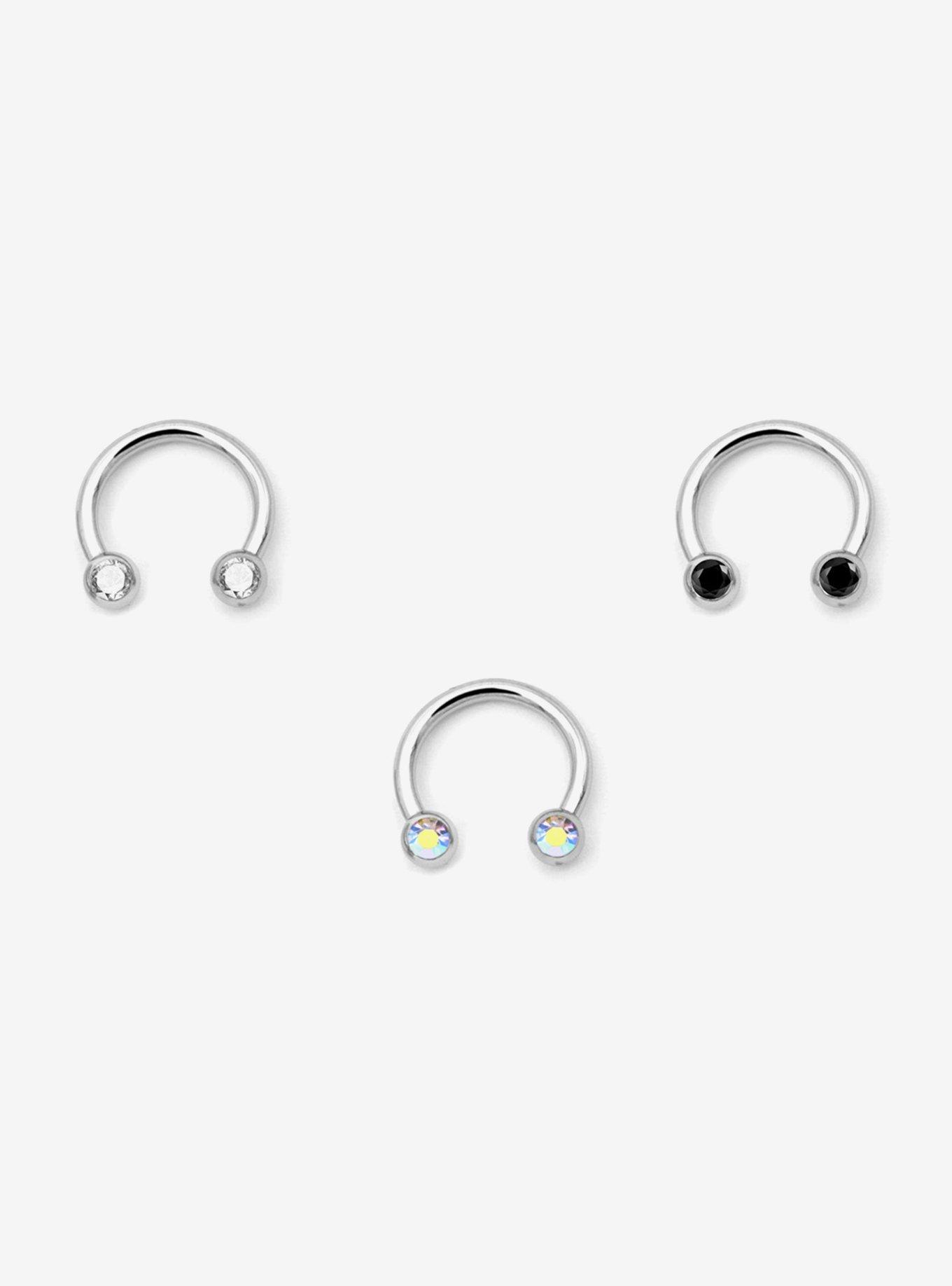 Titanium Gem Circular Barbell 3 Pack, SILVER, hi-res