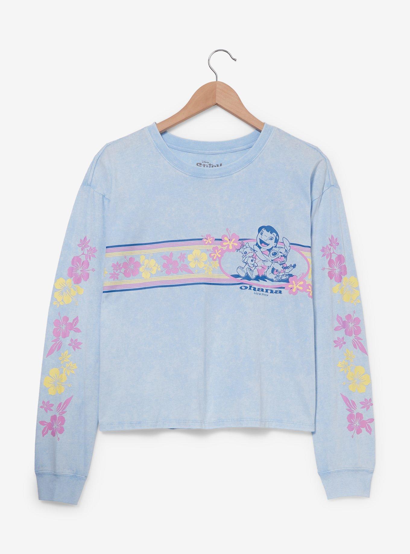 Disney Lilo & Stitch Floral Women's Cropped Long Sleeve T-Shirt - BoxLunch Exclusive, MULTI, hi-res