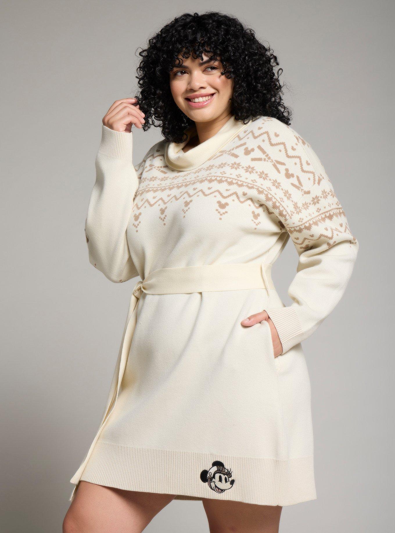 Her Universe Disney Minnie Mouse Ski Plus Size Sweater Dress - BoxLunch Exclusive, BEIGE, hi-res