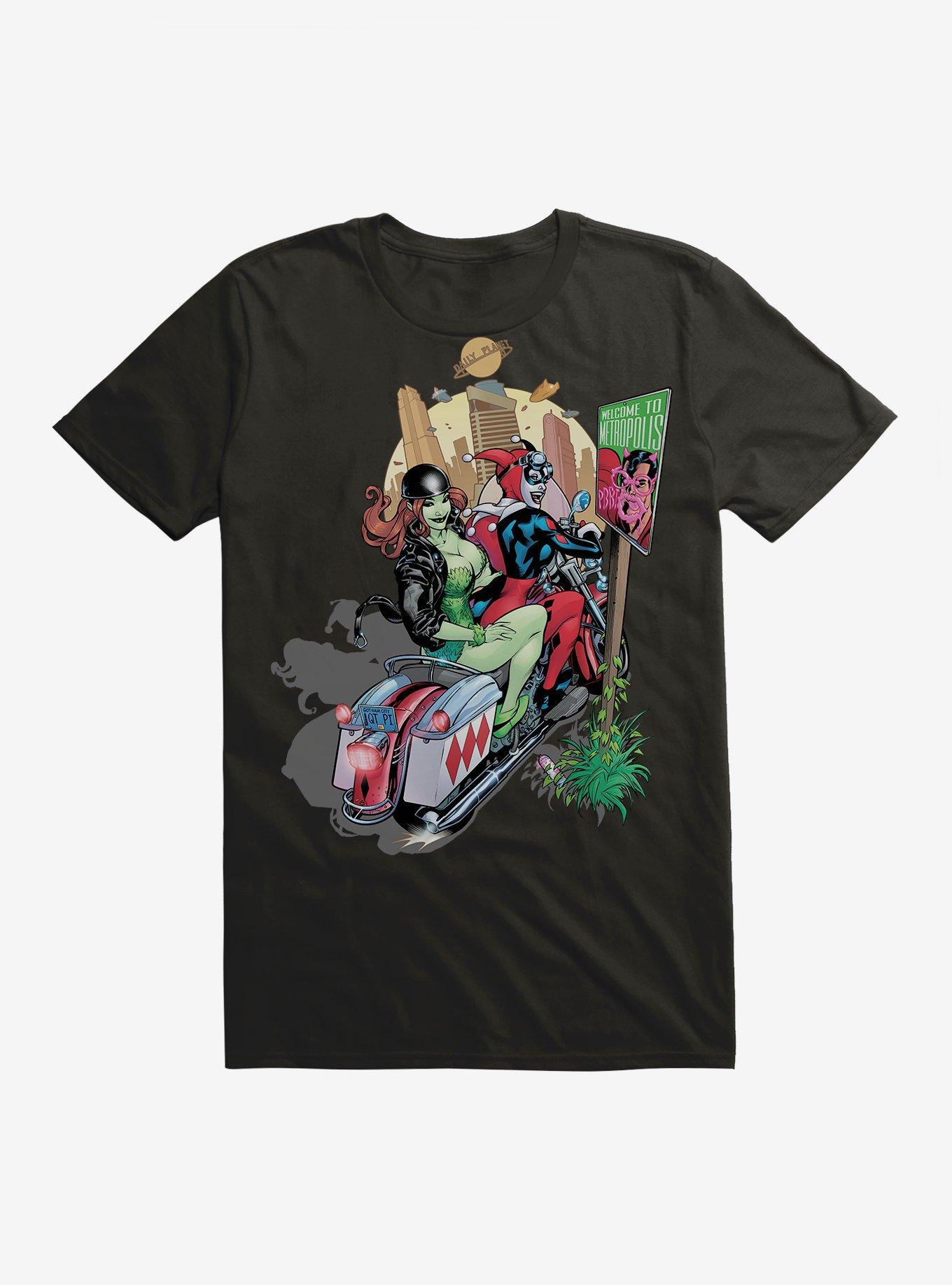 DC Comics Batman Harley Quinn Poison Ivy Motorcycle Black T-Shirt