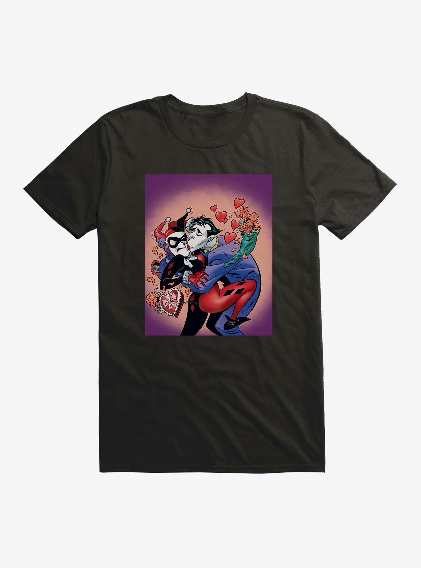 DC Comics Batman Harley Quinn The Joker Valentine Black T-Shirt, , hi-res