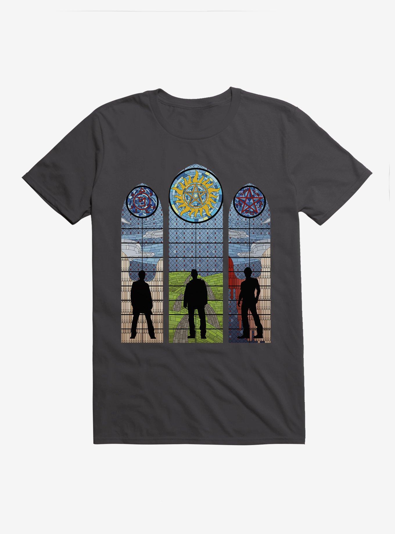 Supernatural Stained Glass Sam, Dean & Castiel T-Shirt, , hi-res