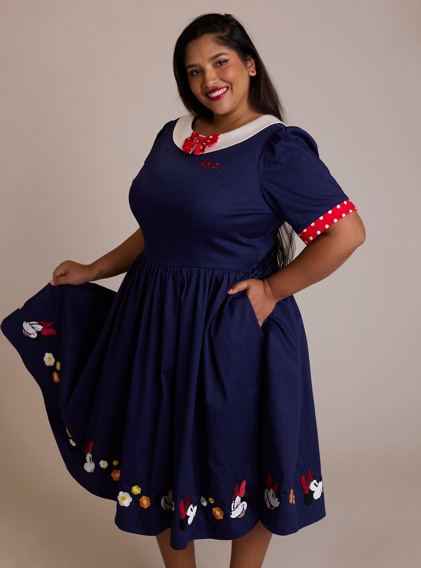 Her Universe Disney Minnie Mouse Border Print Retro Dress Plus Size Her Universe Exclusive, , hi-res