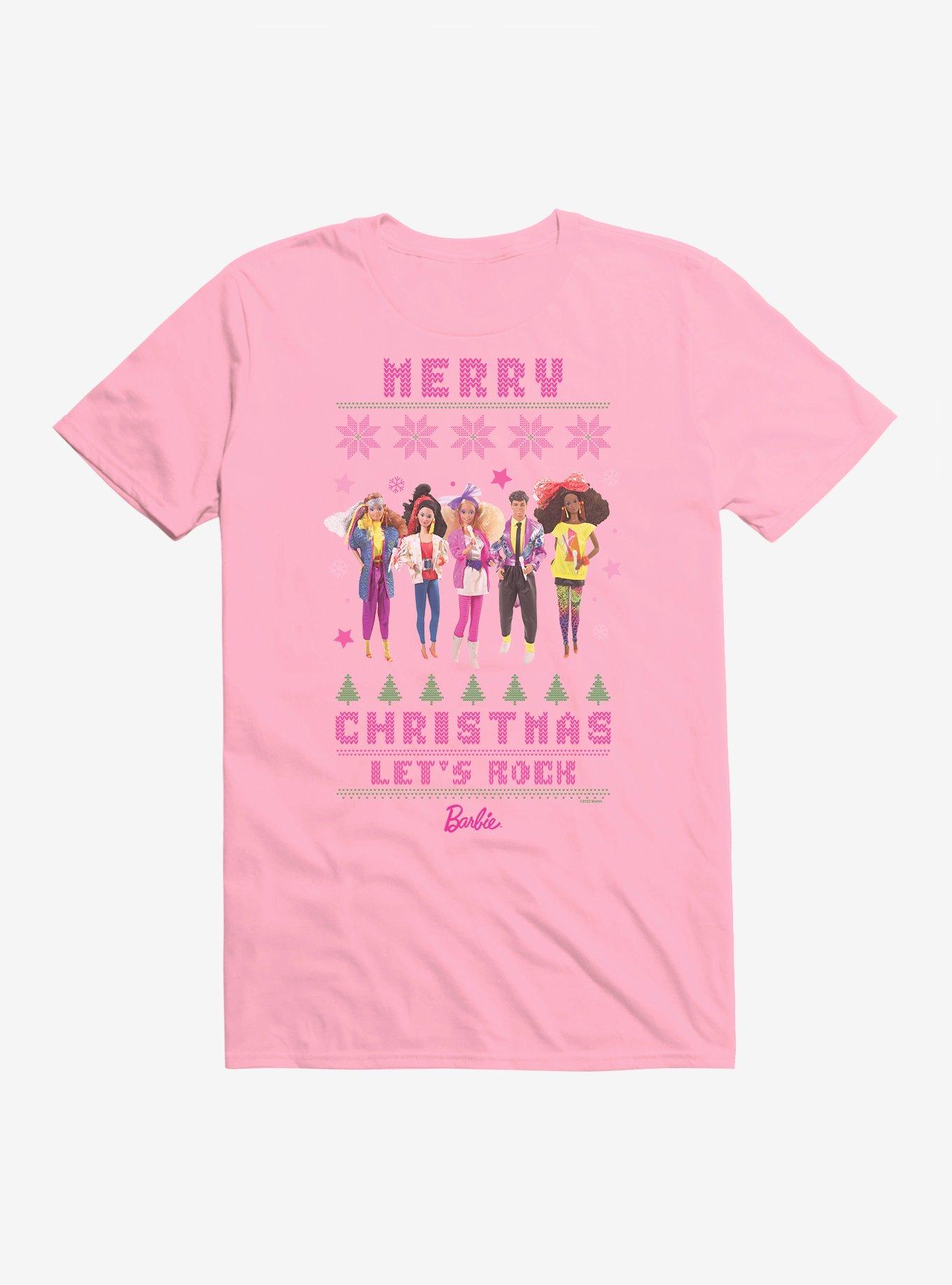 Barbie Merry Christmas Let's Rock Ugly Christmas Pattern T-Shirt, CHARITY PINK, hi-res
