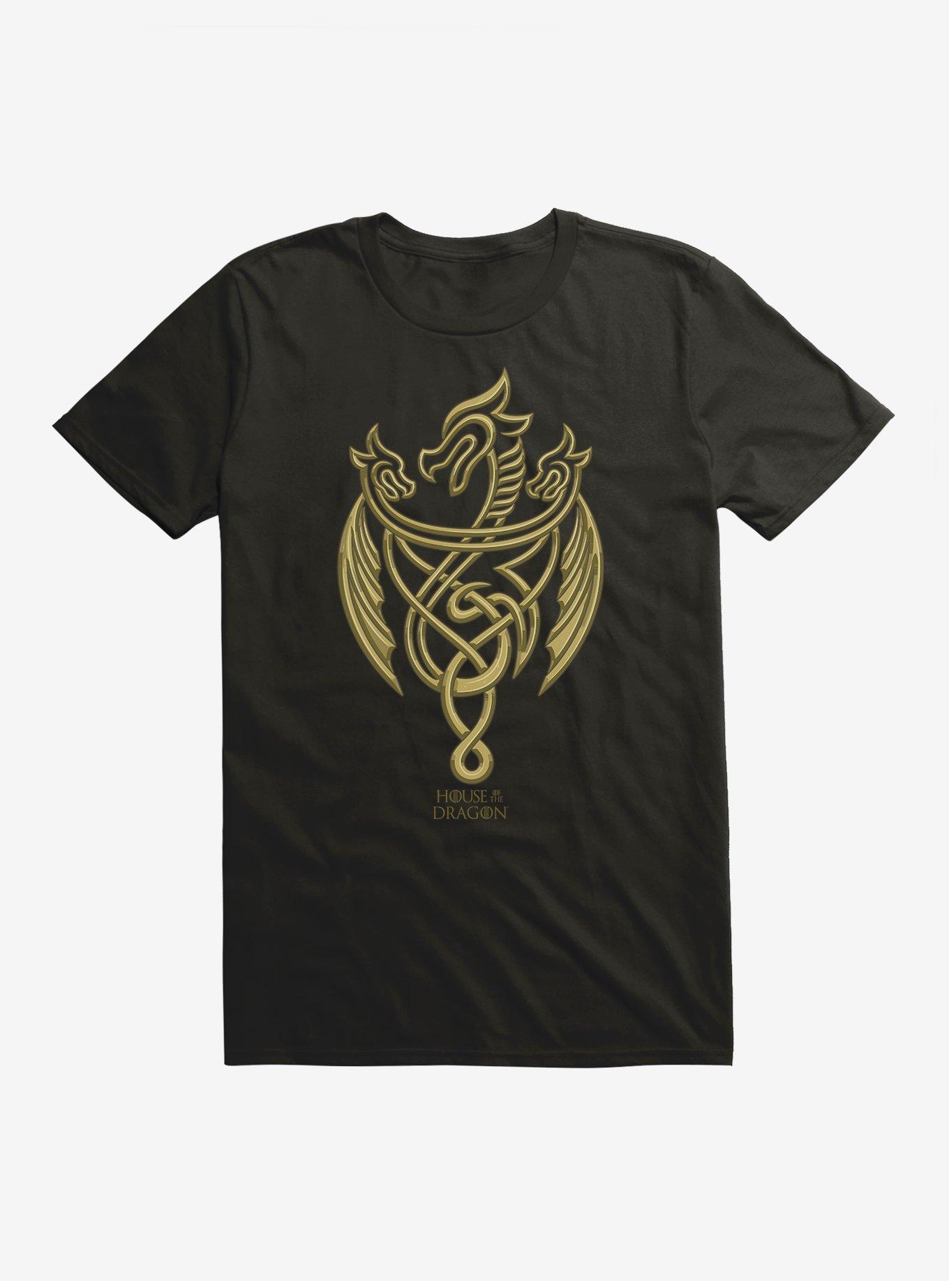 House of the Dragon Gold Three-Headed Dragon T-Shirt, BLACK, hi-res
