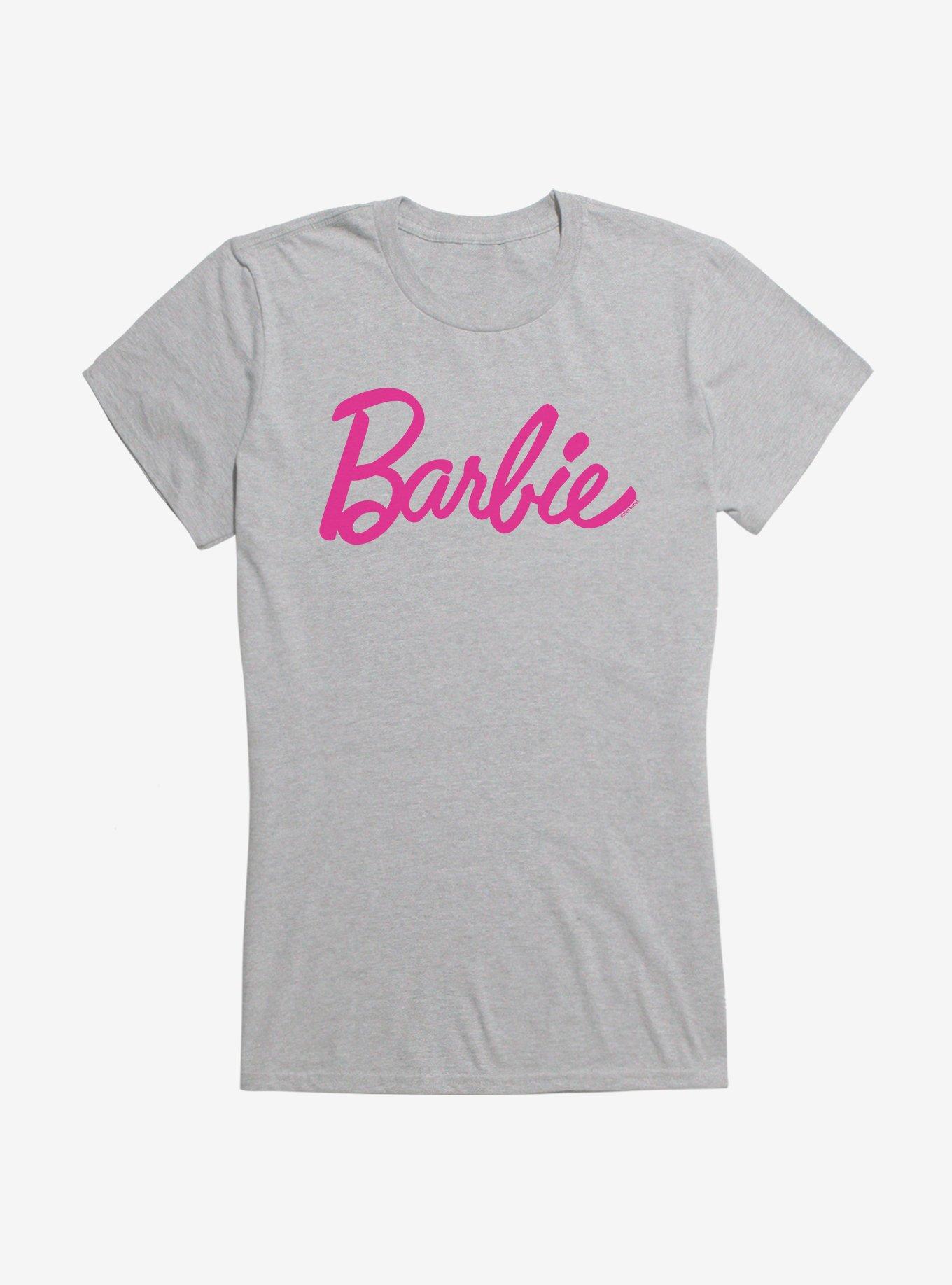 Barbie Classic Pink Script Girls T-Shirt, SPORT GRAY, hi-res