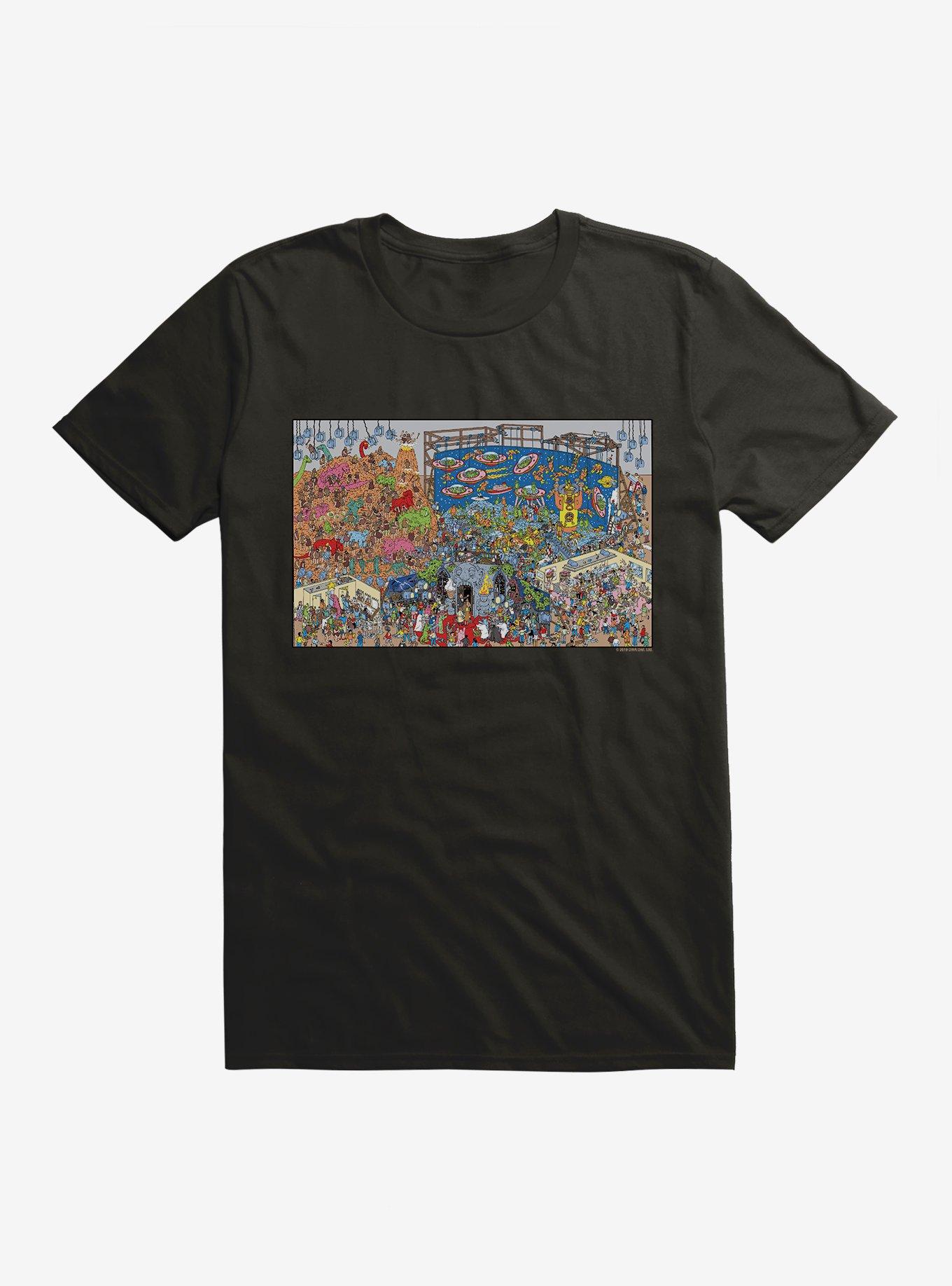 Where's Waldo? Search The Dinosaurs T-Shirt, BLACK, hi-res