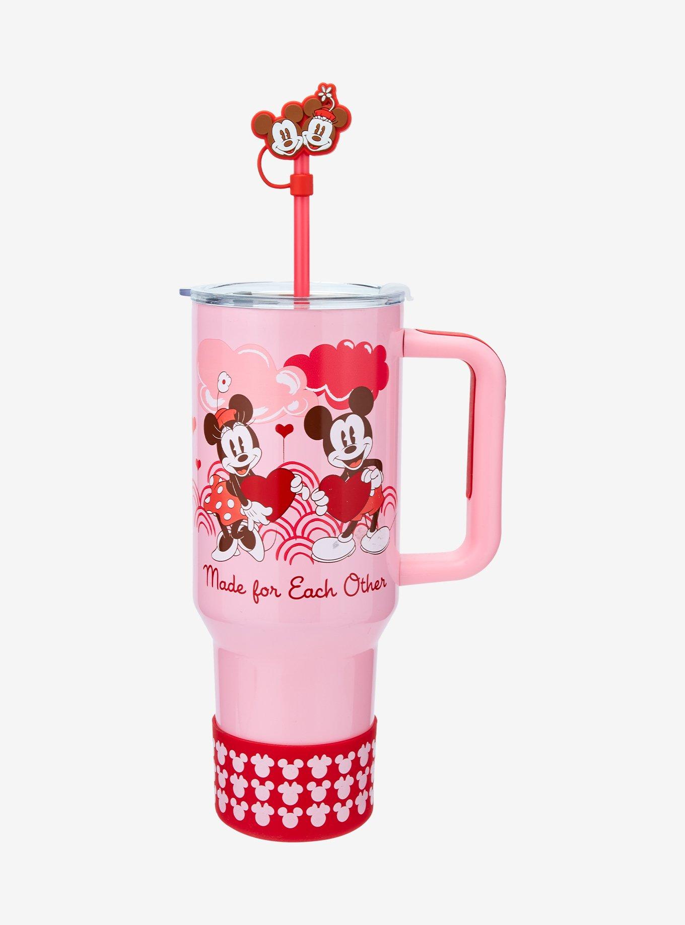 Disney Minnie & Mickey Valentine's Day Tumbler with Handle and Straw Charm &mdash; BoxLunch Exclusive, , hi-res