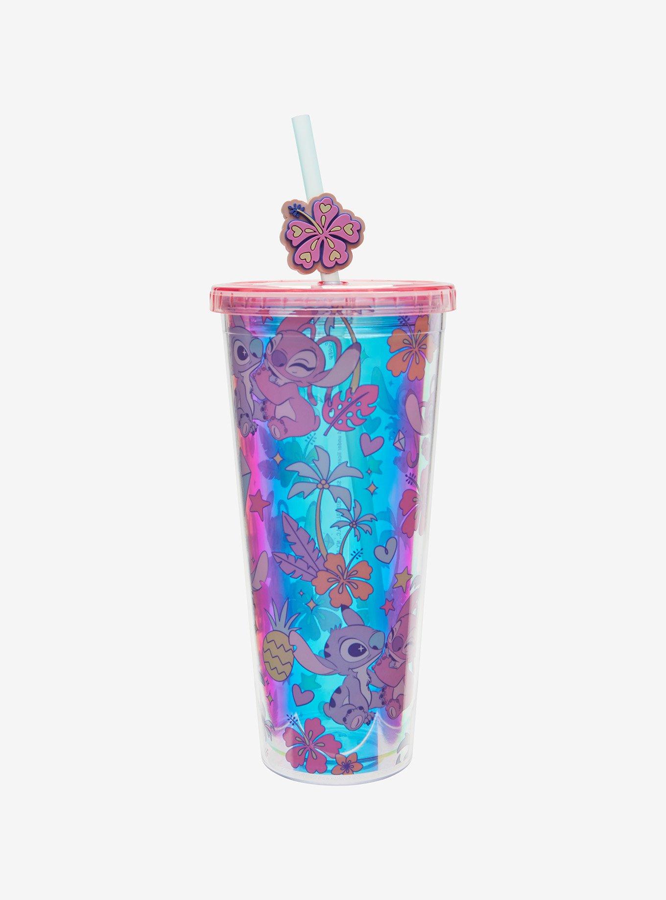 Disney Lilo & Stitch Angel & Stitch Floral Allover Print Carnival Cup with Straw Charm, , hi-res