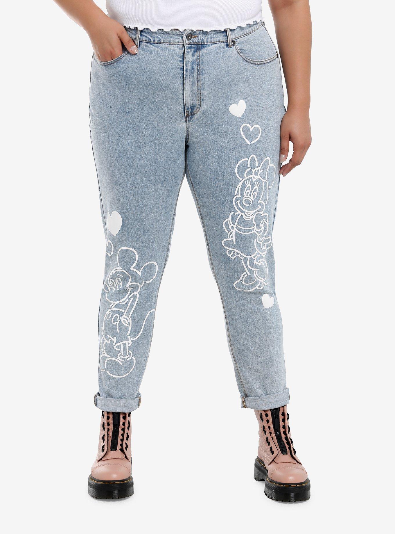 Her Universe Disney Mickey Mouse & Minnie Mouse Heart Outline Mom Jeans Plus Size, , hi-res