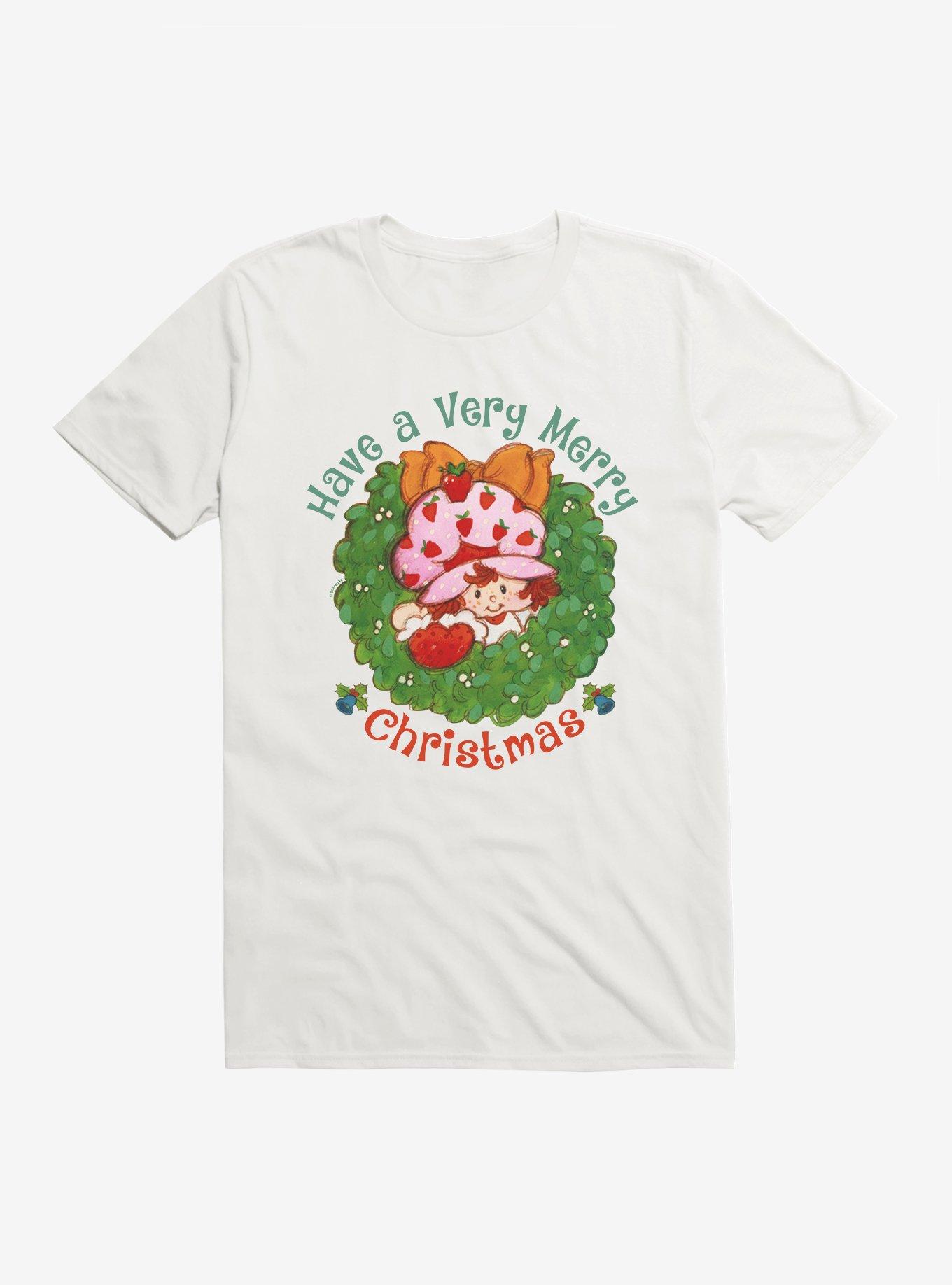 Strawberry Shortcake Merry Christmas Wreath T-Shirt, WHITE, hi-res