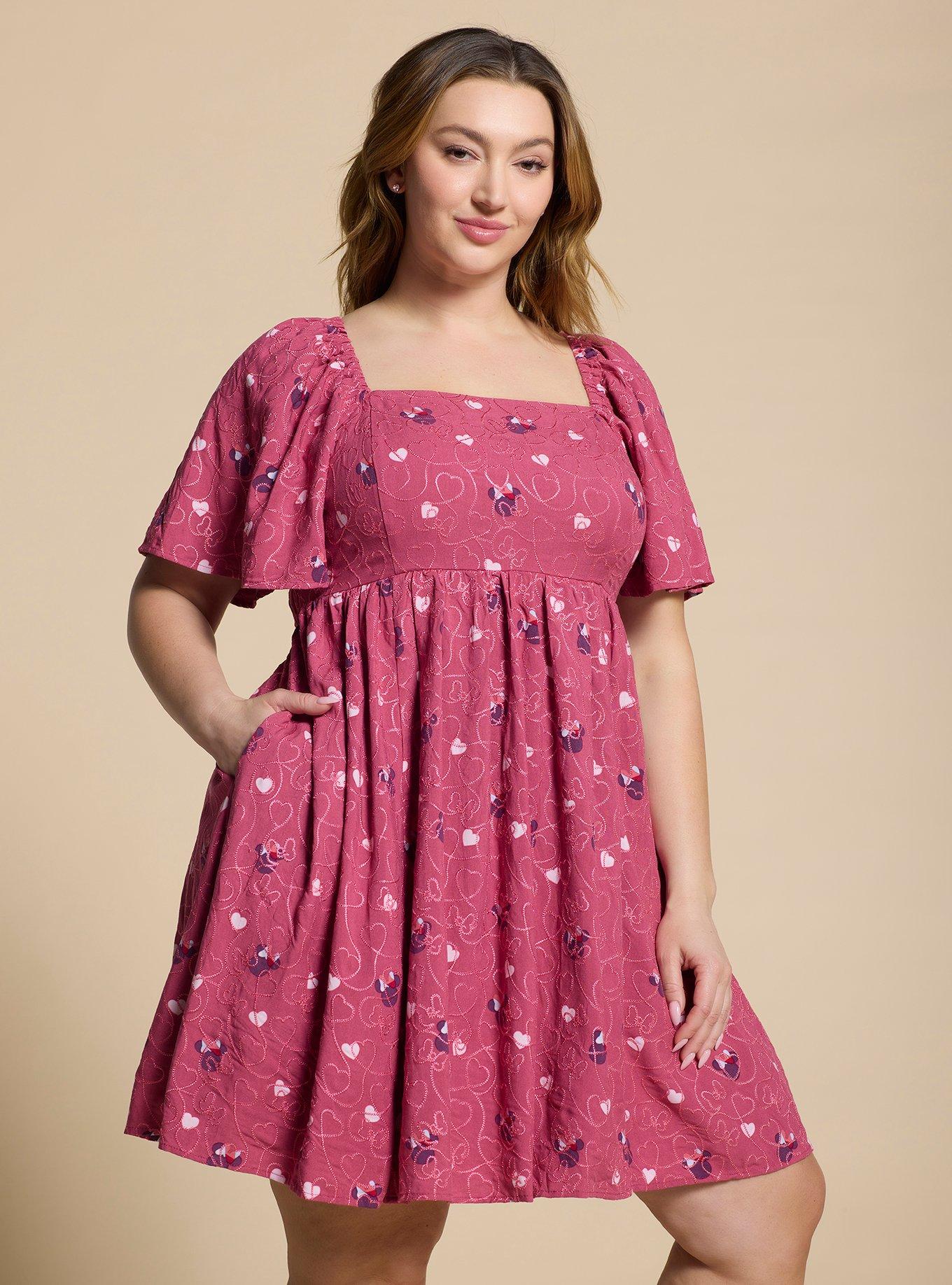 Disney Minnie Mouse Embroidered Hearts Plus Size Smock Dress - BoxLunch Exclusive, PINK, hi-res