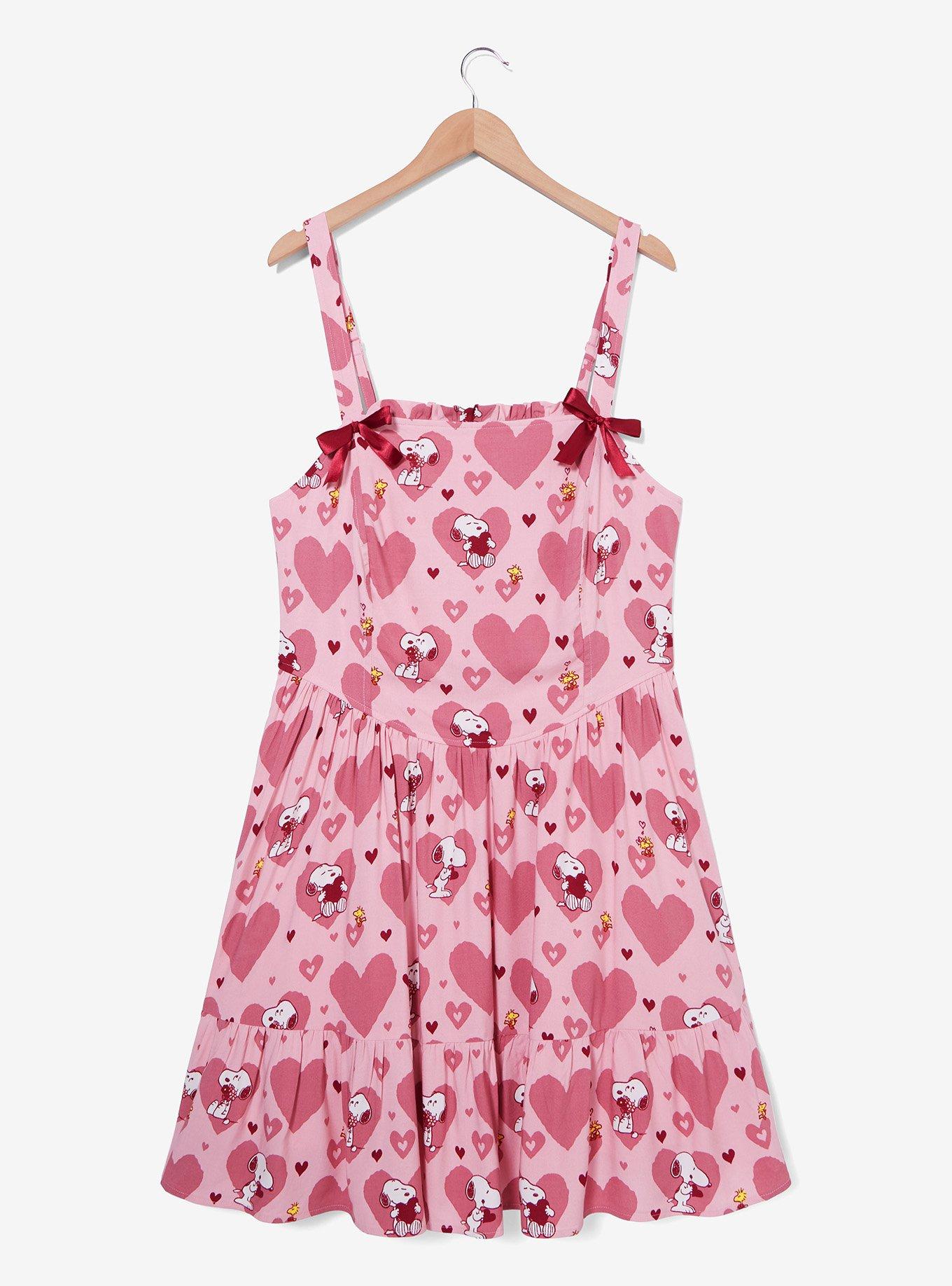 Peanuts Snoopy & Woodstock Hearts Plus Size Pink Tank Dress — BoxLunch Exclusive, , hi-res