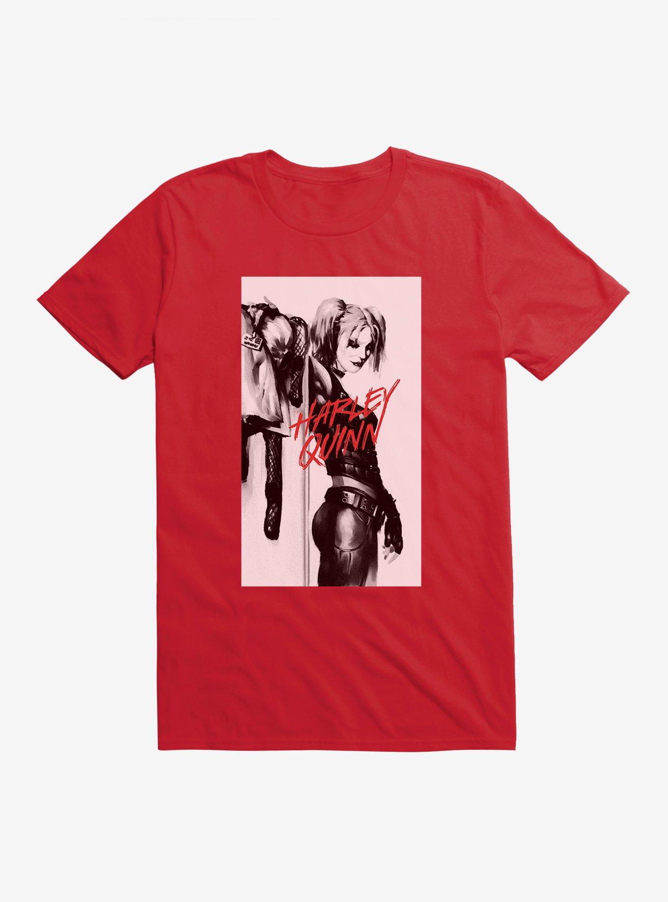 Batman Harley Quinn Black And White Portrait T-Shirt, RED, hi-res