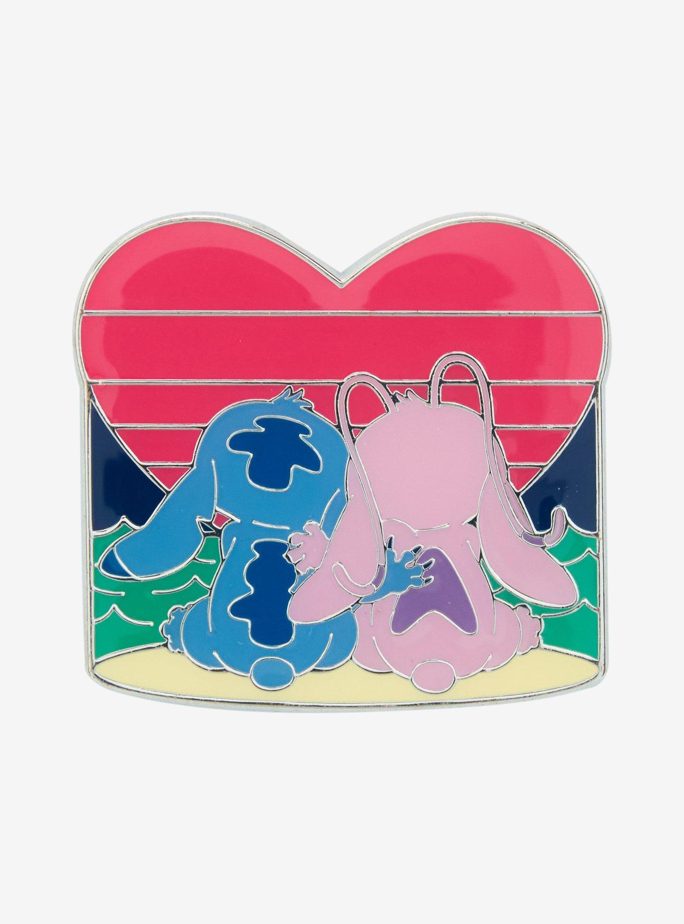 Loungefly Disney Lilo & Stitch Angel & Stitch Heart Sunset Enamel Pin — BoxLunch Exclusive, , hi-res