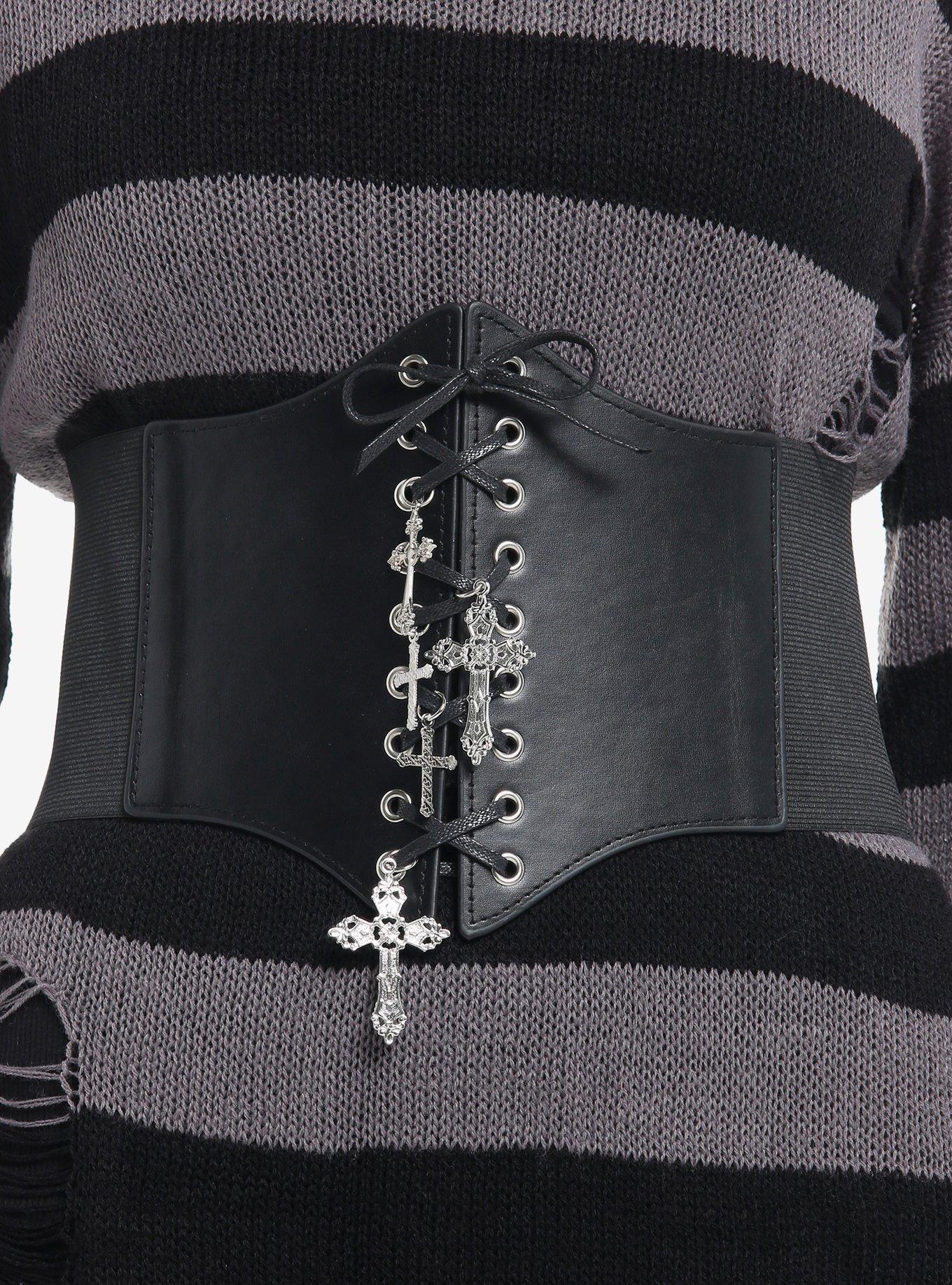 Black Cross Charm Corset Belt, , hi-res