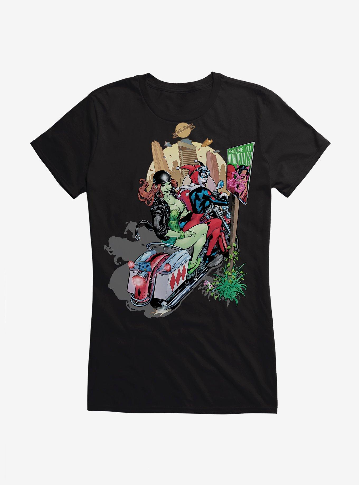 Batman Harley Quinn Poison Ivy Motorcycle Girls T-Shirt, BLACK, hi-res