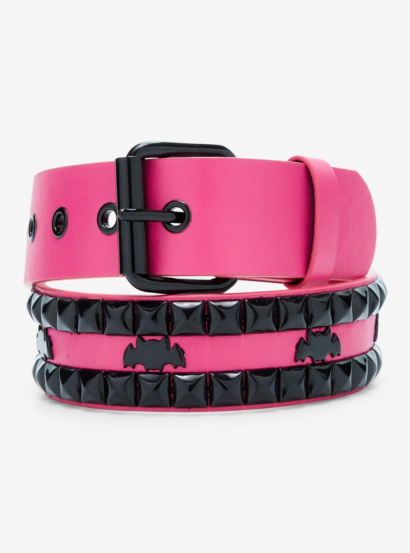 Pink & Black Bat Pyramid Stud Belt, , hi-res