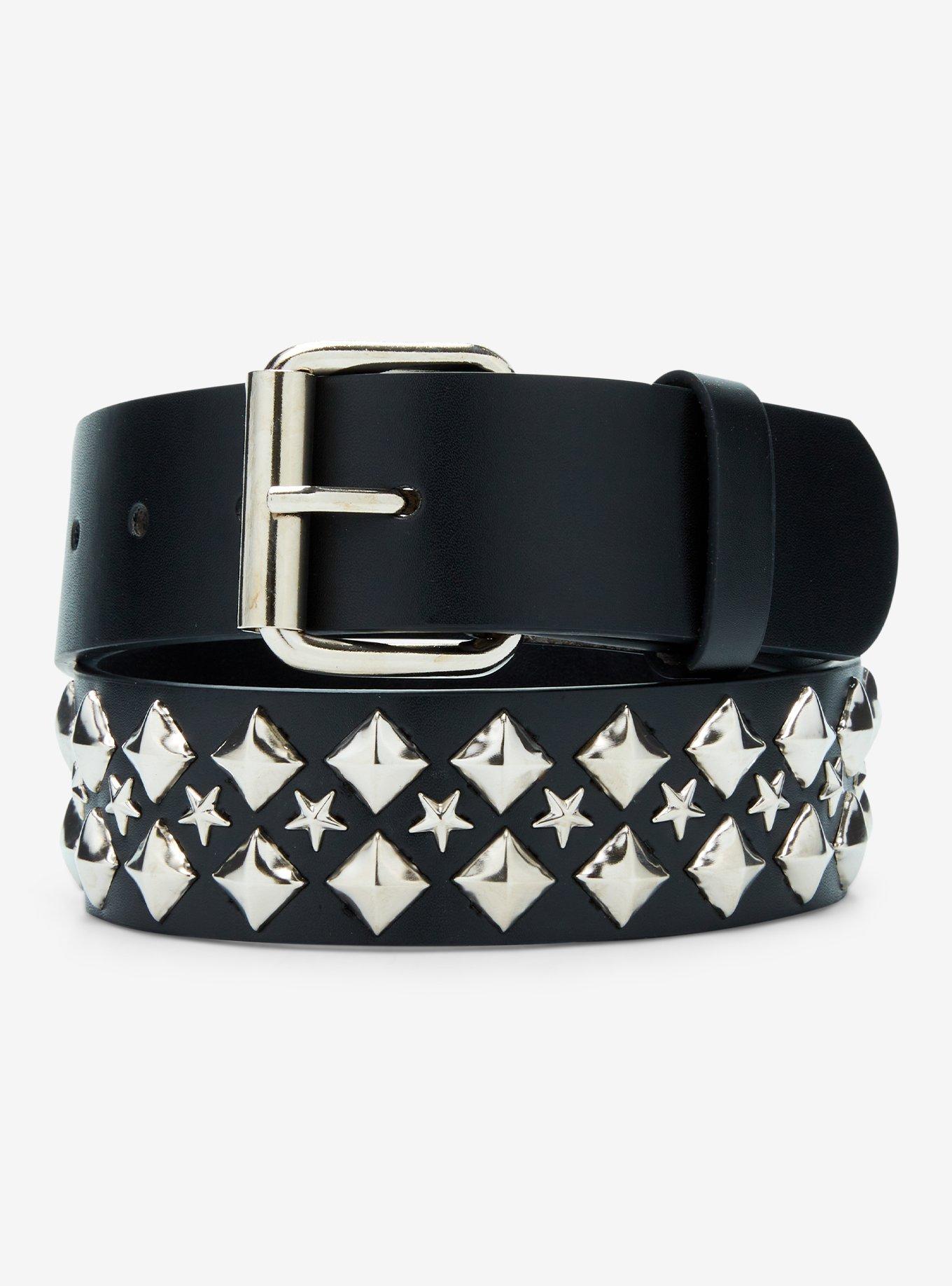 Black Silver Pyramid Star Stud Belt, , hi-res
