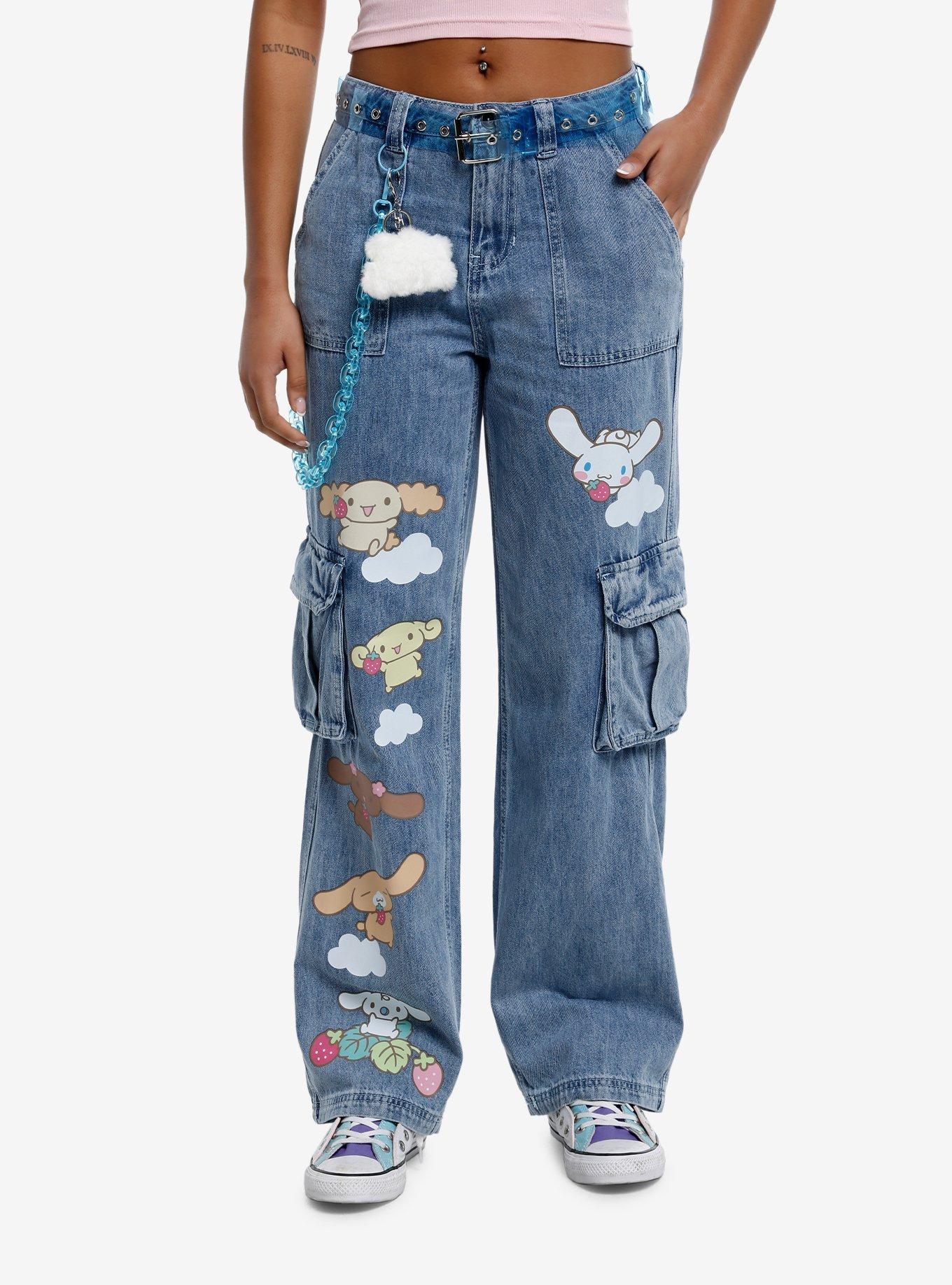 Cinnamoroll Family Cargo Wide Leg Jeans, BLUE, hi-res