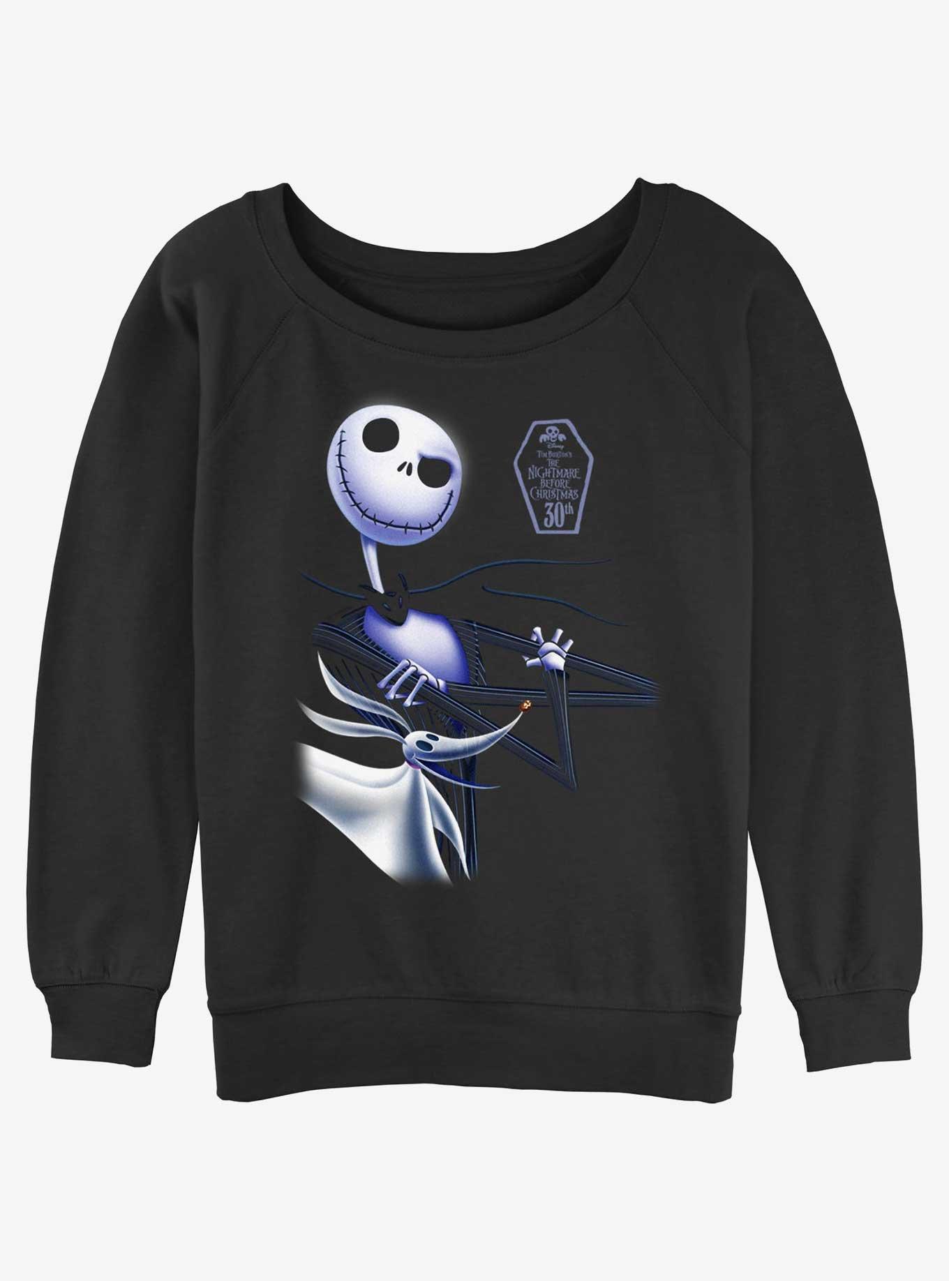 The Nightmare Before Christmas Jack & Zero 30th Anniversary Girls Slouchy Sweatshirt, BLACK, hi-res