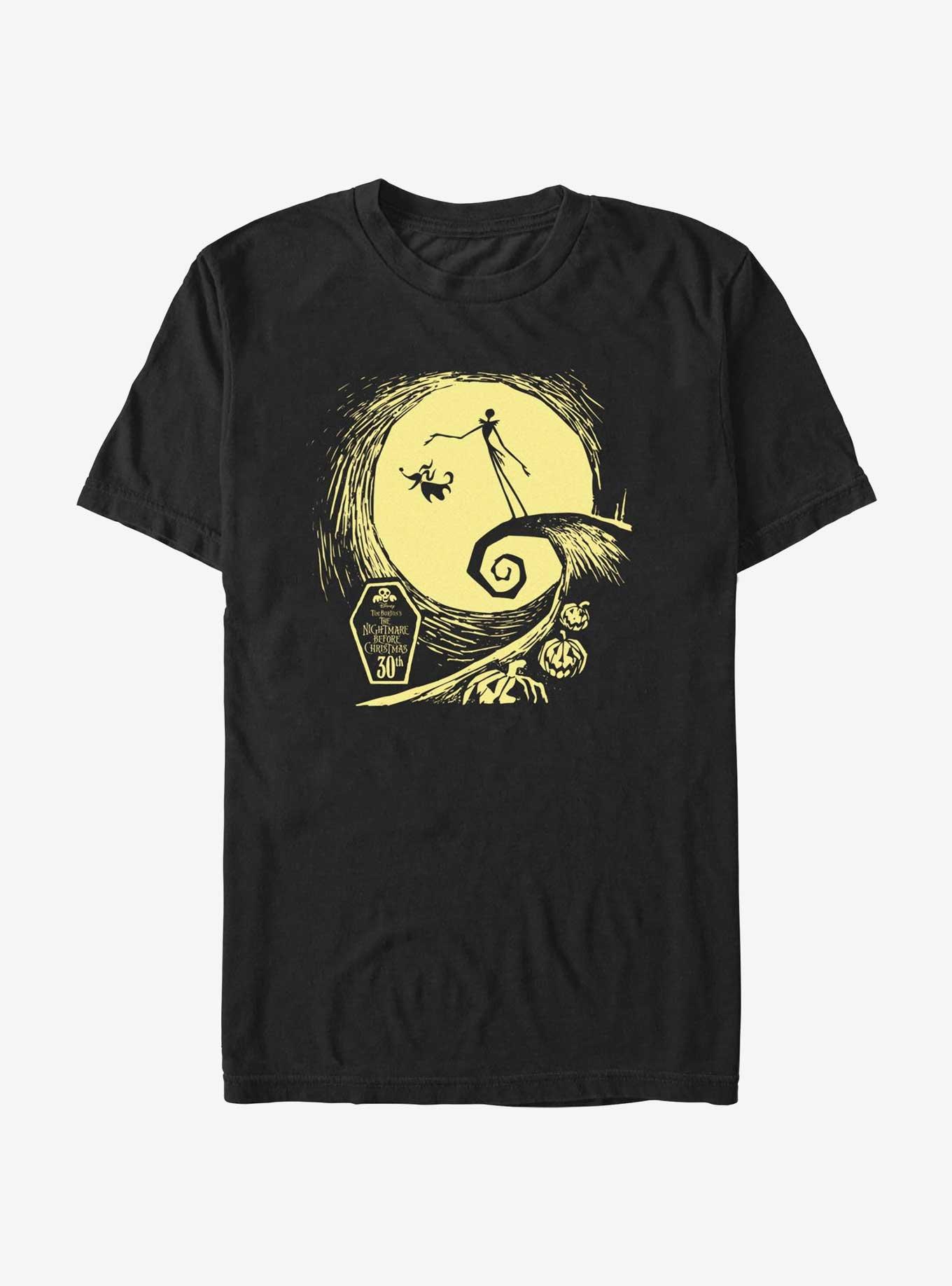 The Nightmare Before Christmas 30th Anniversary Jack & Zero Moon T-Shirt, BLACK, hi-res