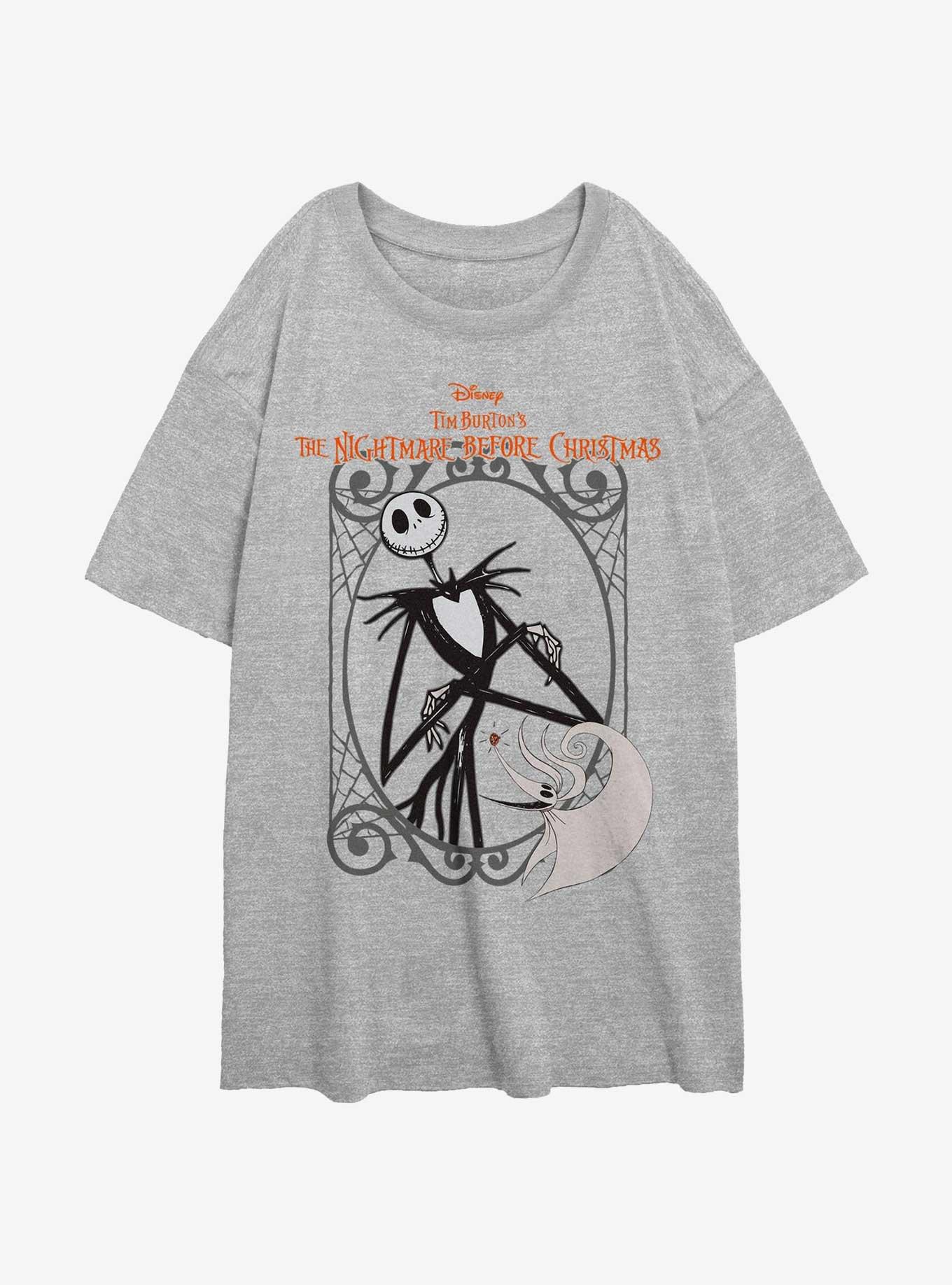 The Nightmare Before Christmas Jack & Zero Girls Oversized T-Shirt, ATH HTR, hi-res