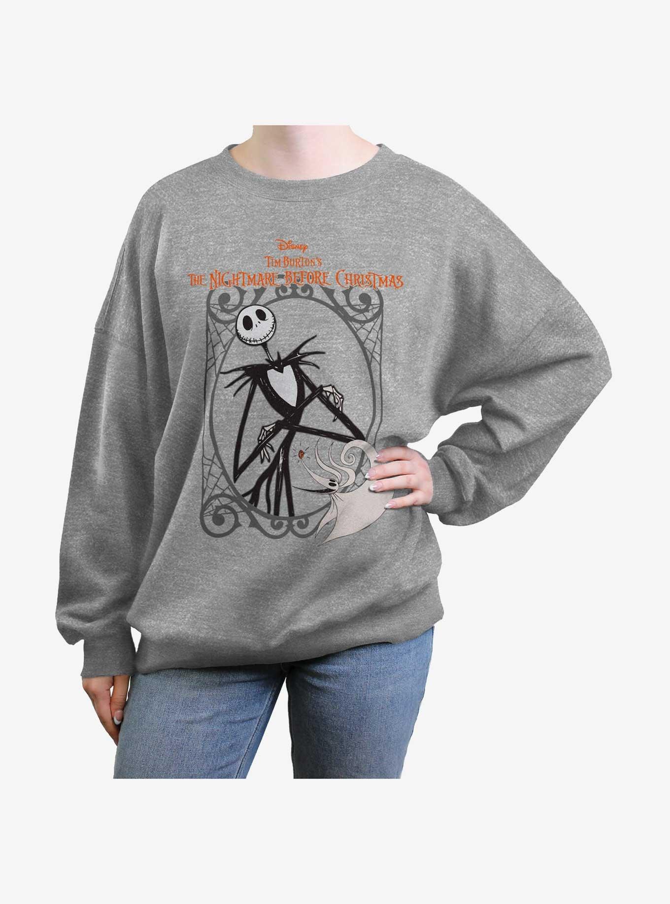 The Nightmare Before Christmas Jack & Zero Girls Oversized Sweatshirt, HEATHER GR, hi-res